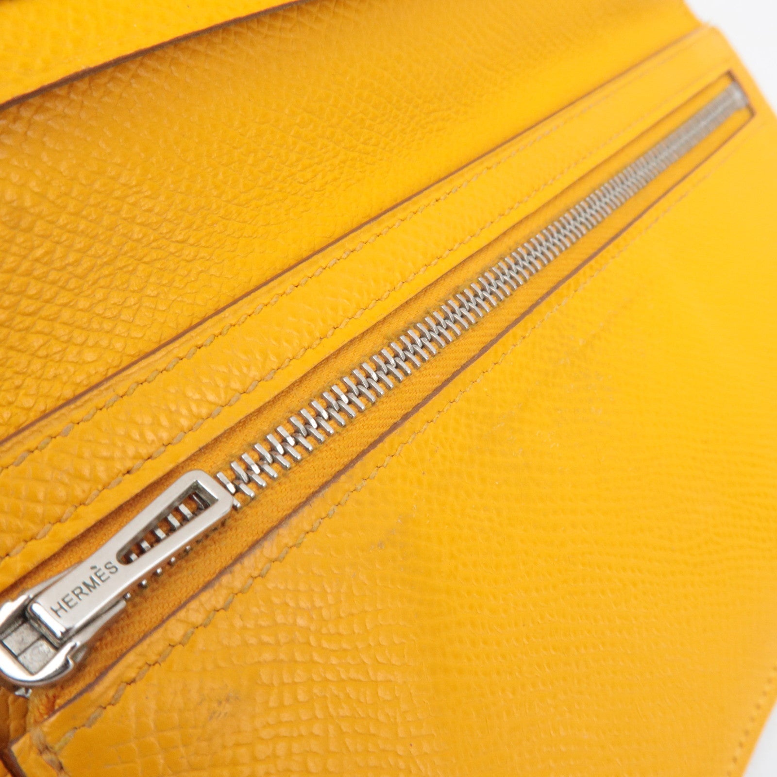 HERMES Bearn Soufflot Long Wallet □Q Stamp(2013) Veau Epsom Orange Silver HDW