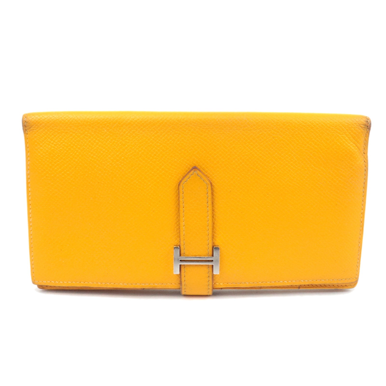 HERMES Bearn Soufflot Long Wallet □Q Stamp(2013) Veau Epsom Orange Silver HDW84408