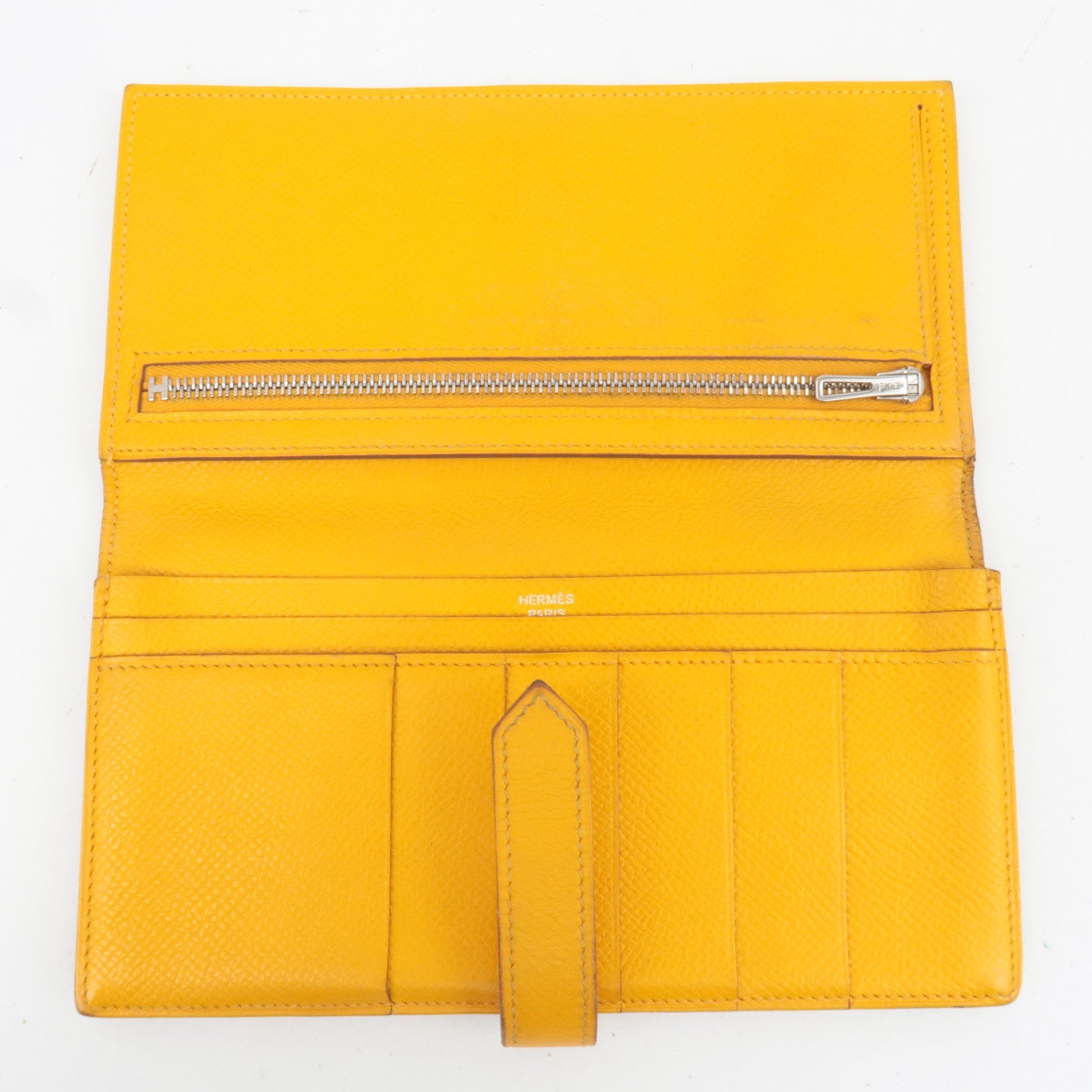 HERMES Bearn Soufflot Long Wallet □Q Stamp(2013) Veau Epsom Orange Silver HDW