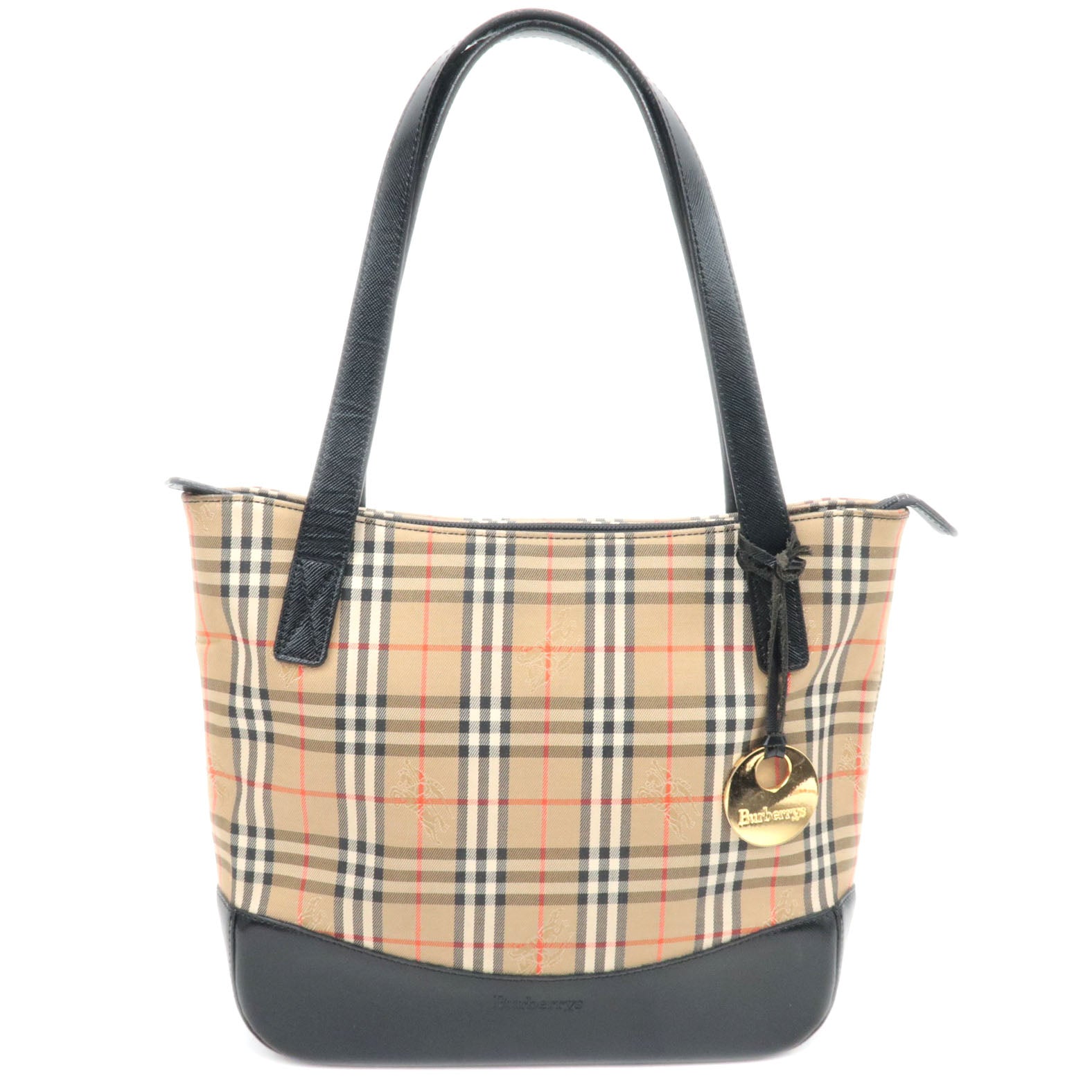 BURBERRY Burberry Nova Plaid Canvas Leather Tote Bag Beige Black84425