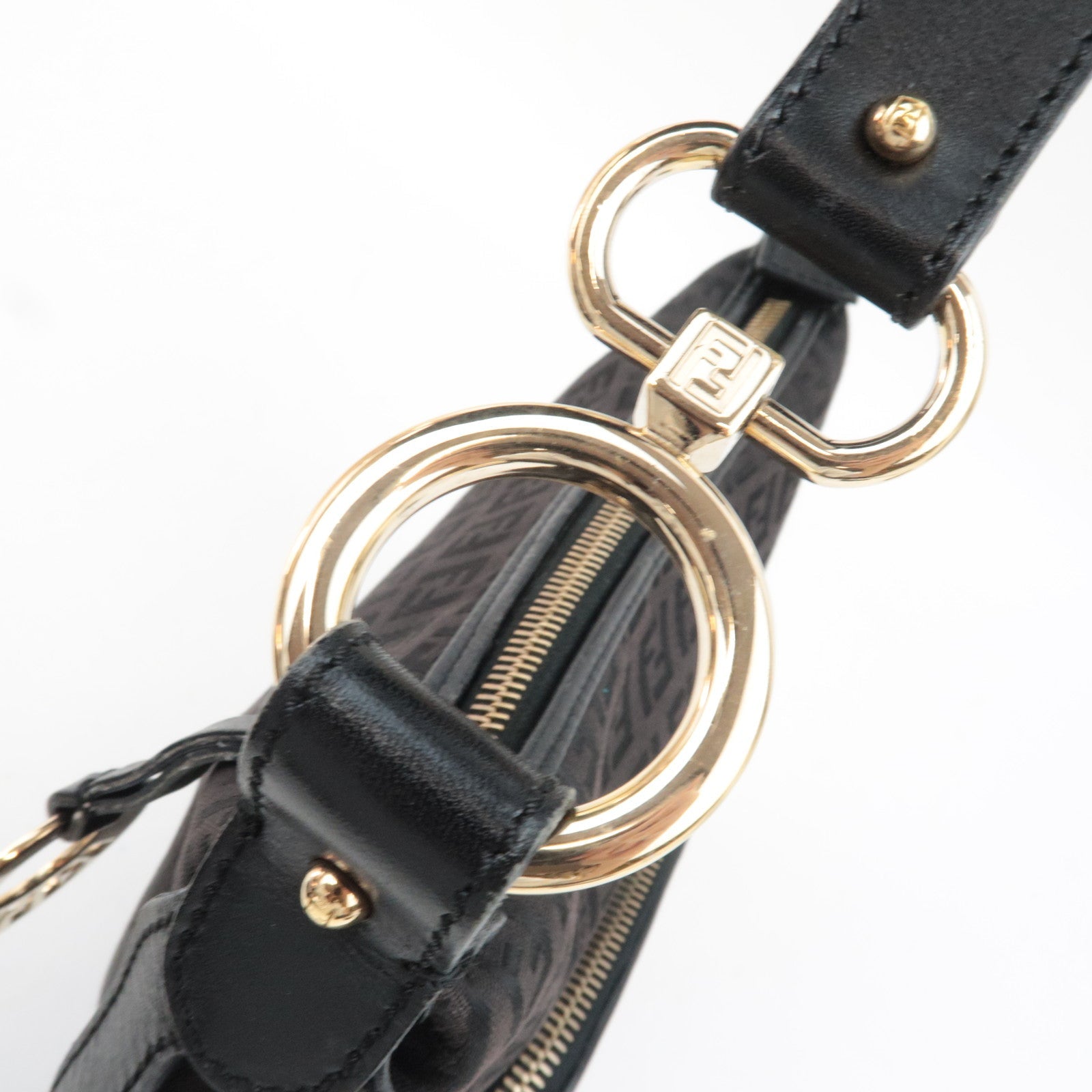 FENDI Zucchino Canvas Leather　Shoulder Bag Black 8BR466 *Dust bag