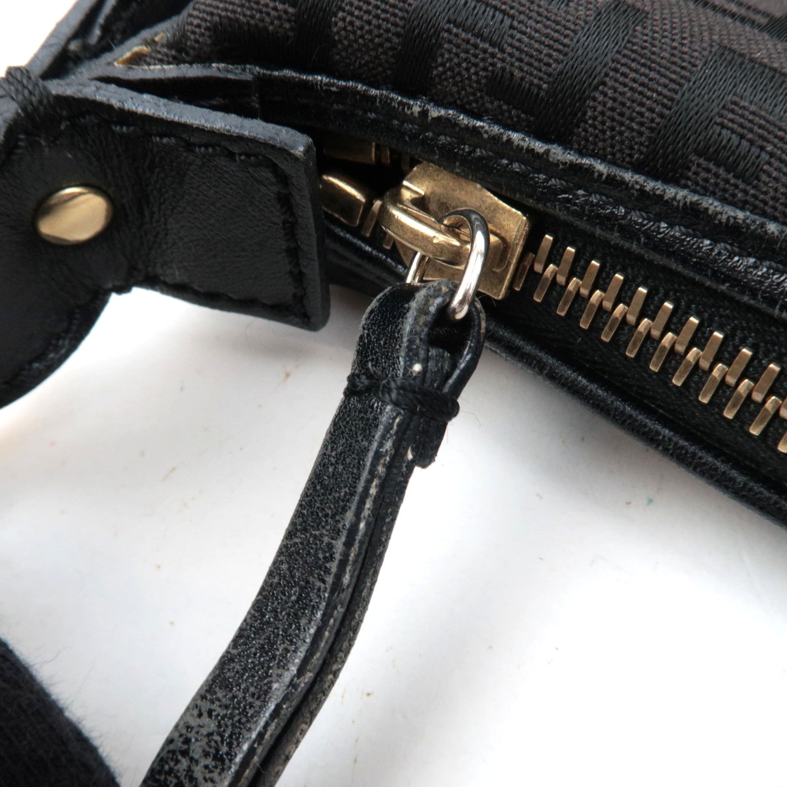 FENDI Zucchino Canvas Leather　Shoulder Bag Black 8BR466 *Dust bag