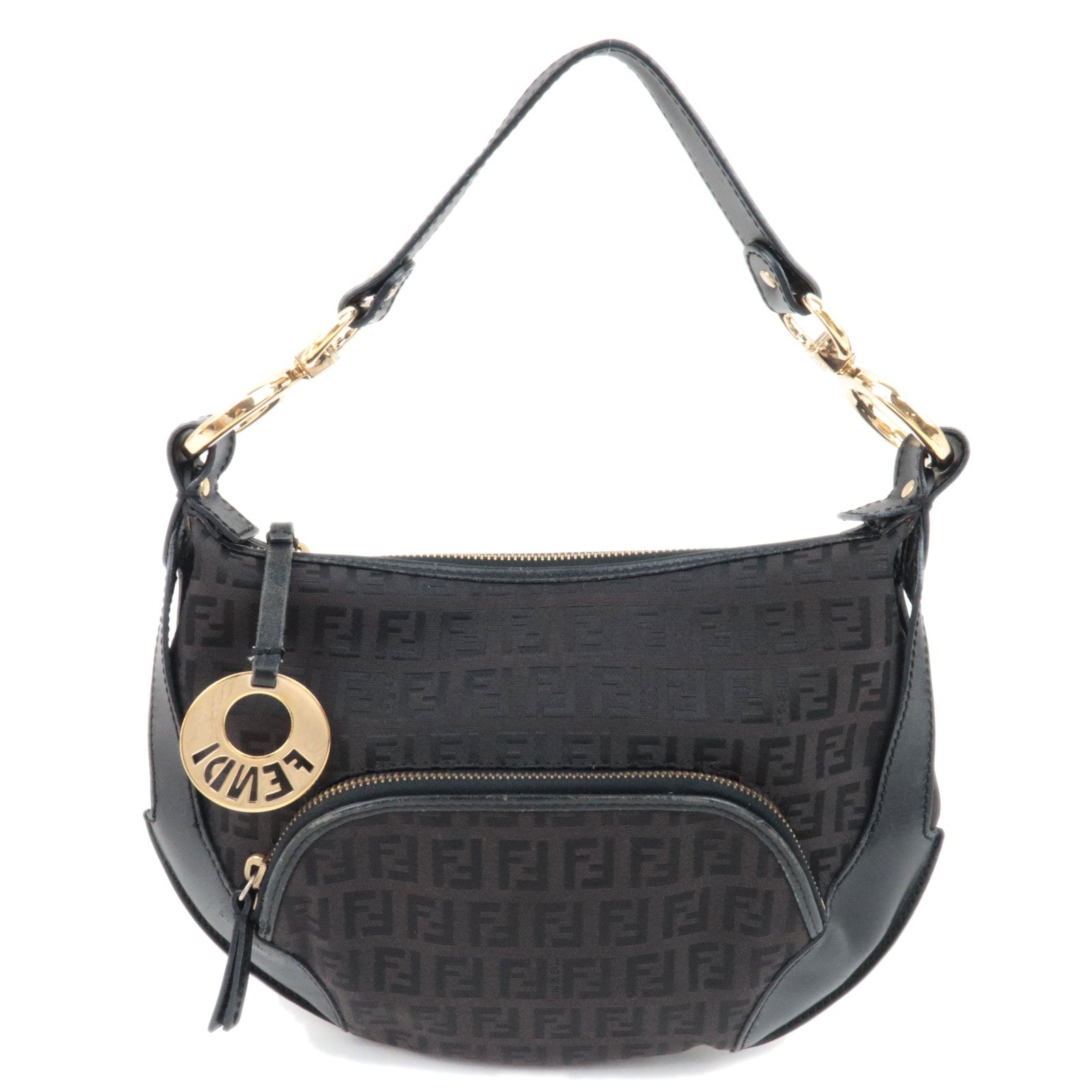 FENDI Zucchino Canvas Leather　Shoulder Bag Black 8BR466 *Dust bag84433