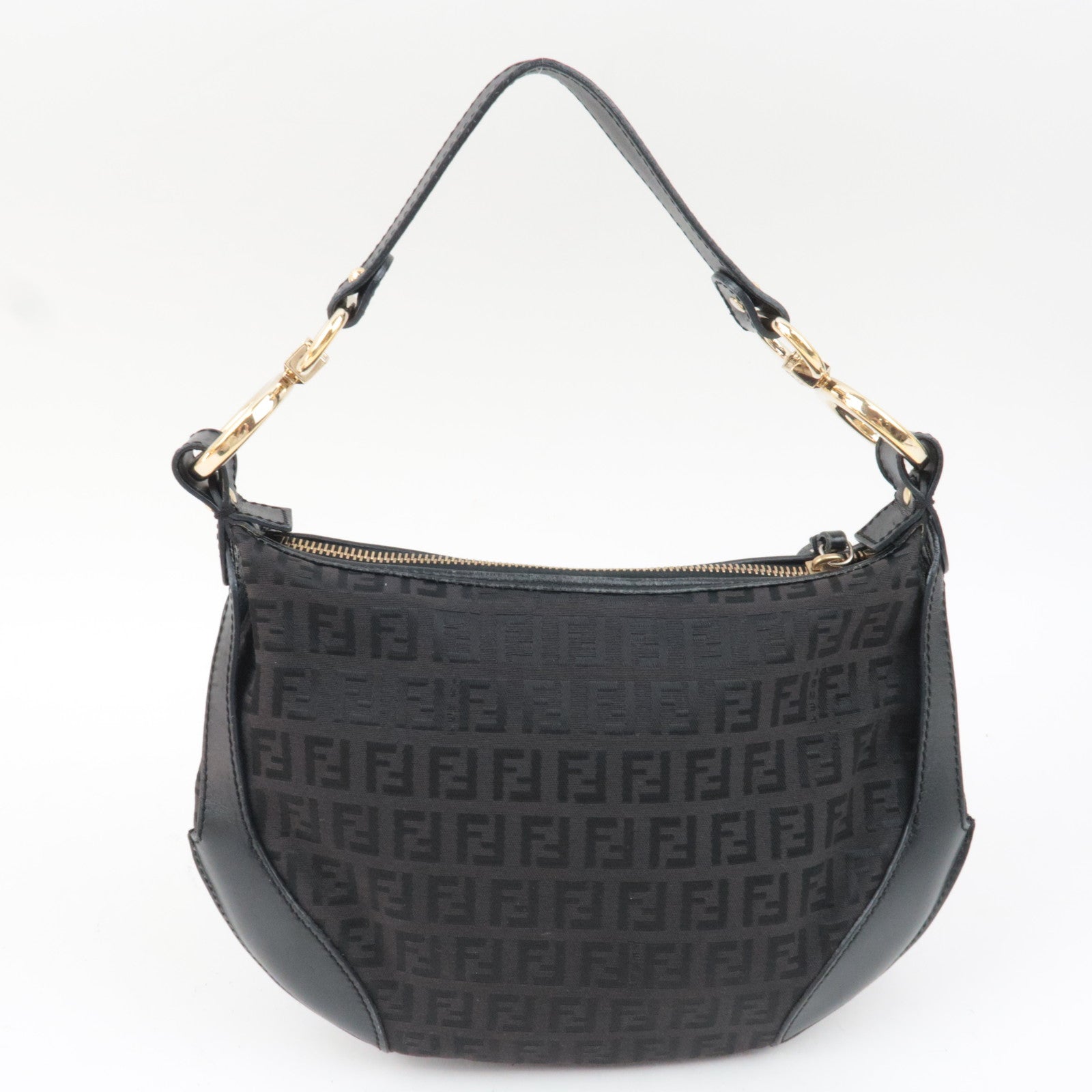 FENDI Zucchino Canvas Leather　Shoulder Bag Black 8BR466 *Dust bag