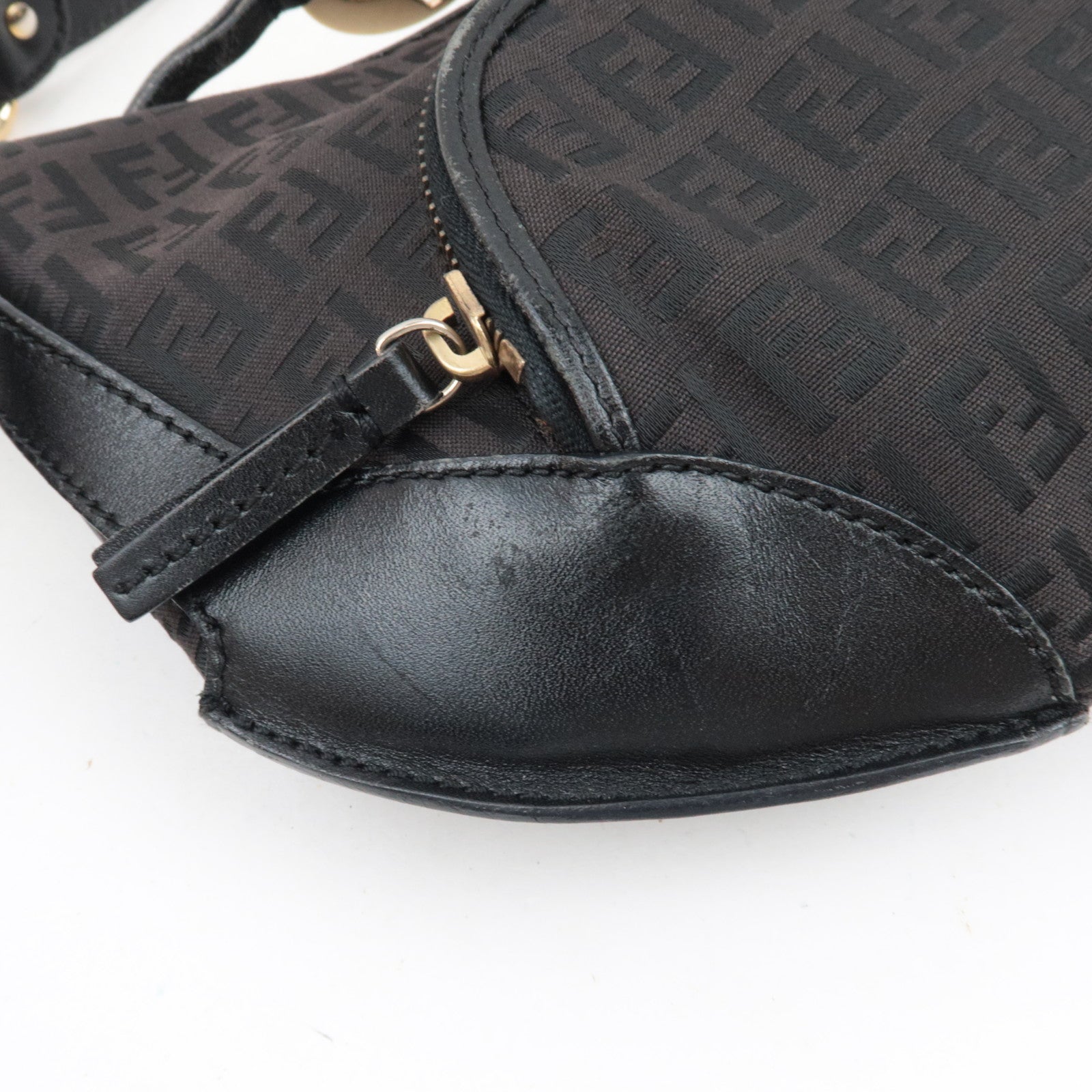 FENDI Zucchino Canvas Leather　Shoulder Bag Black 8BR466 *Dust bag