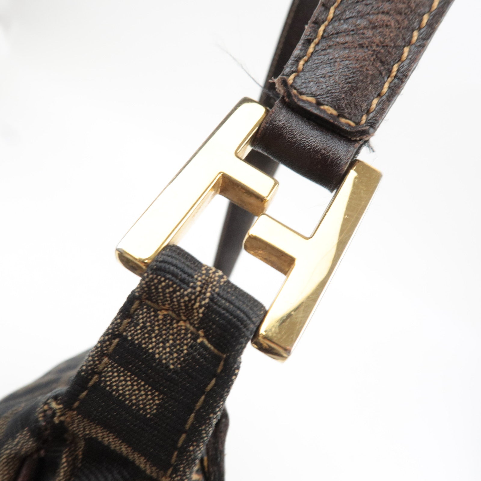 FENDI Zucca Canvas Leather Shoulder Bag Khaki Brown Black