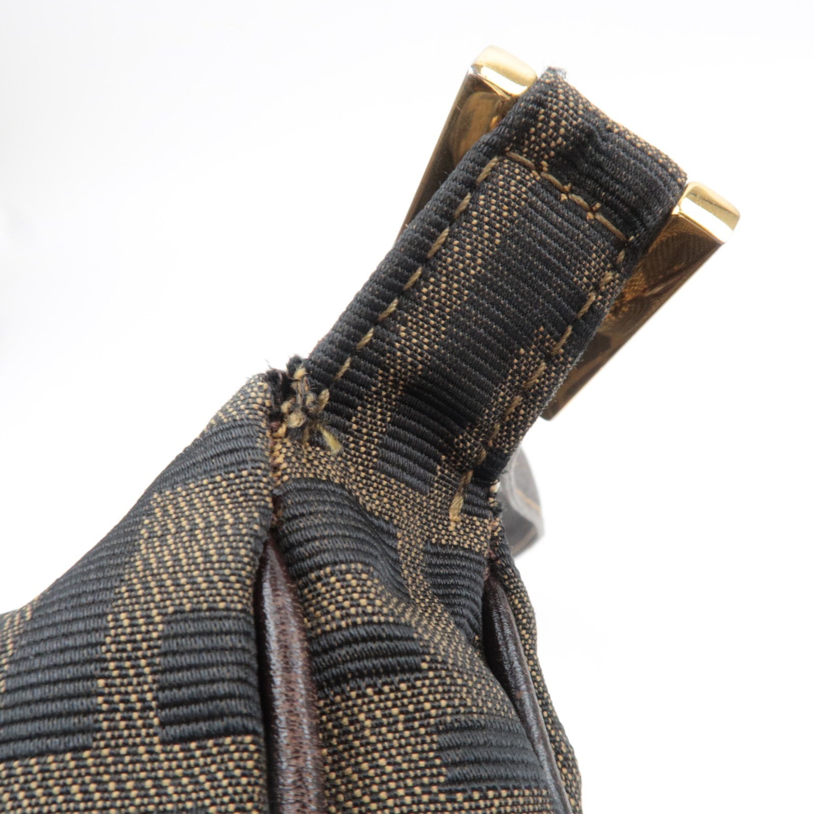 FENDI Zucca Canvas Leather Shoulder Bag Khaki Brown Black