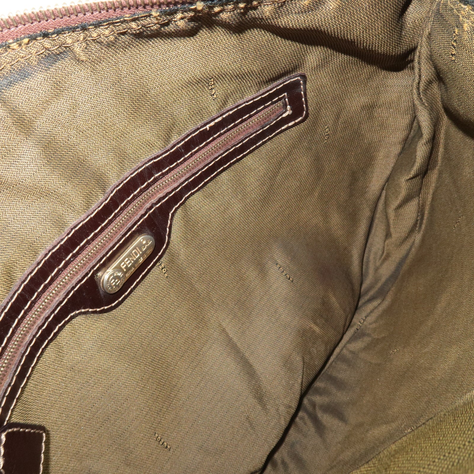 FENDI Zucca Canvas Leather Shoulder Bag Khaki Brown Black