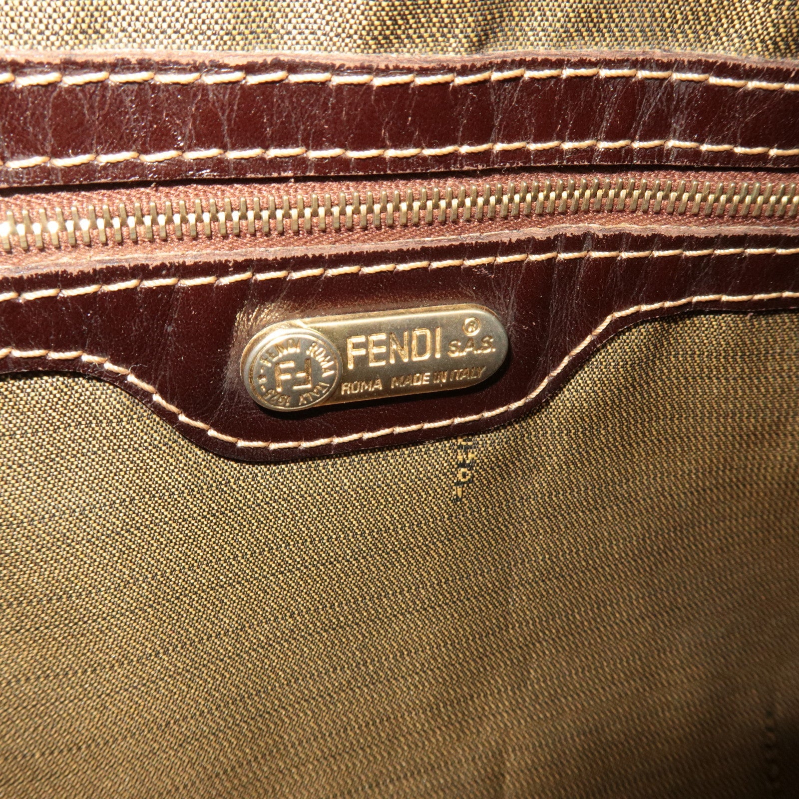 FENDI Zucca Canvas Leather Shoulder Bag Khaki Brown Black