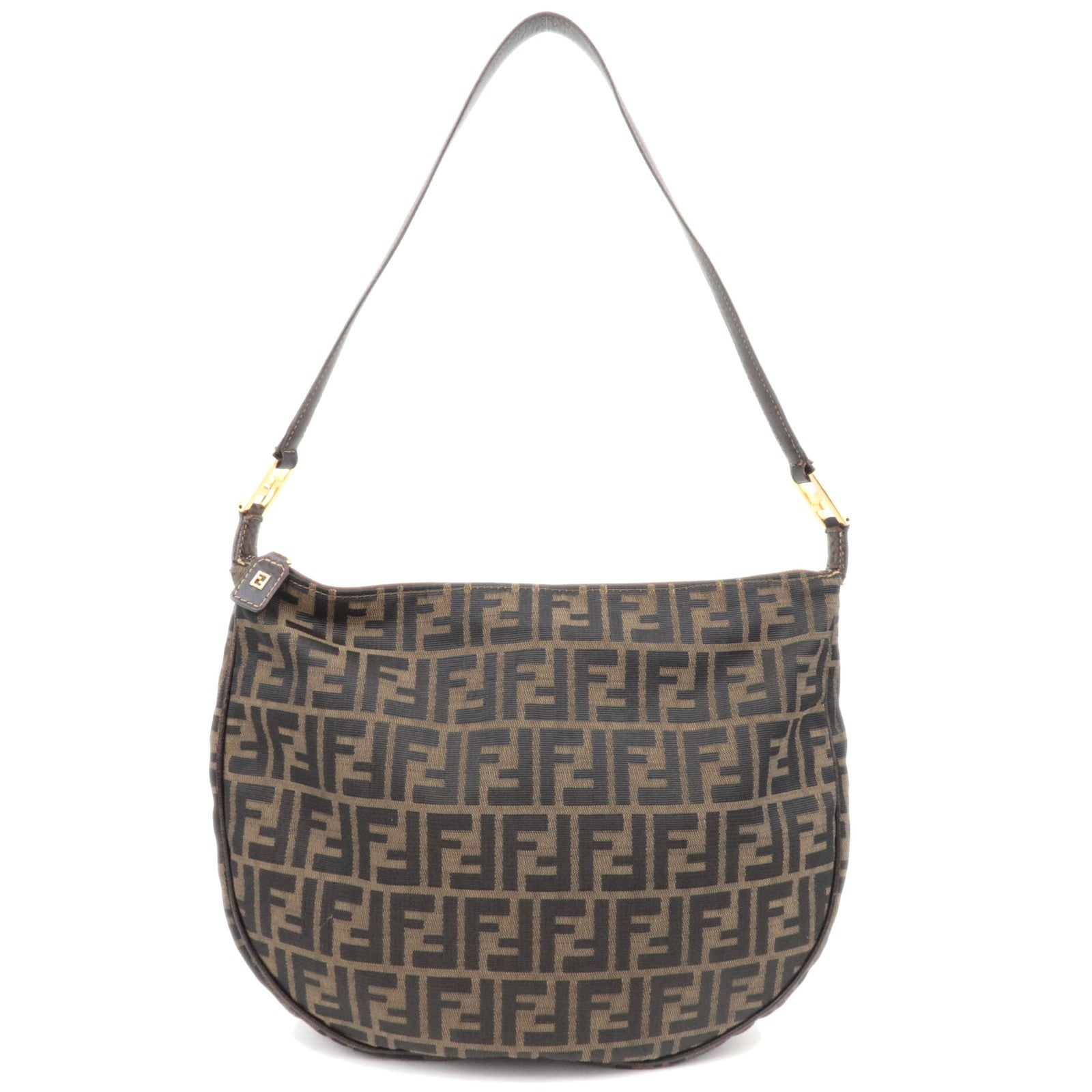 FENDI Zucca Canvas Leather Shoulder Bag Khaki Brown Black84434