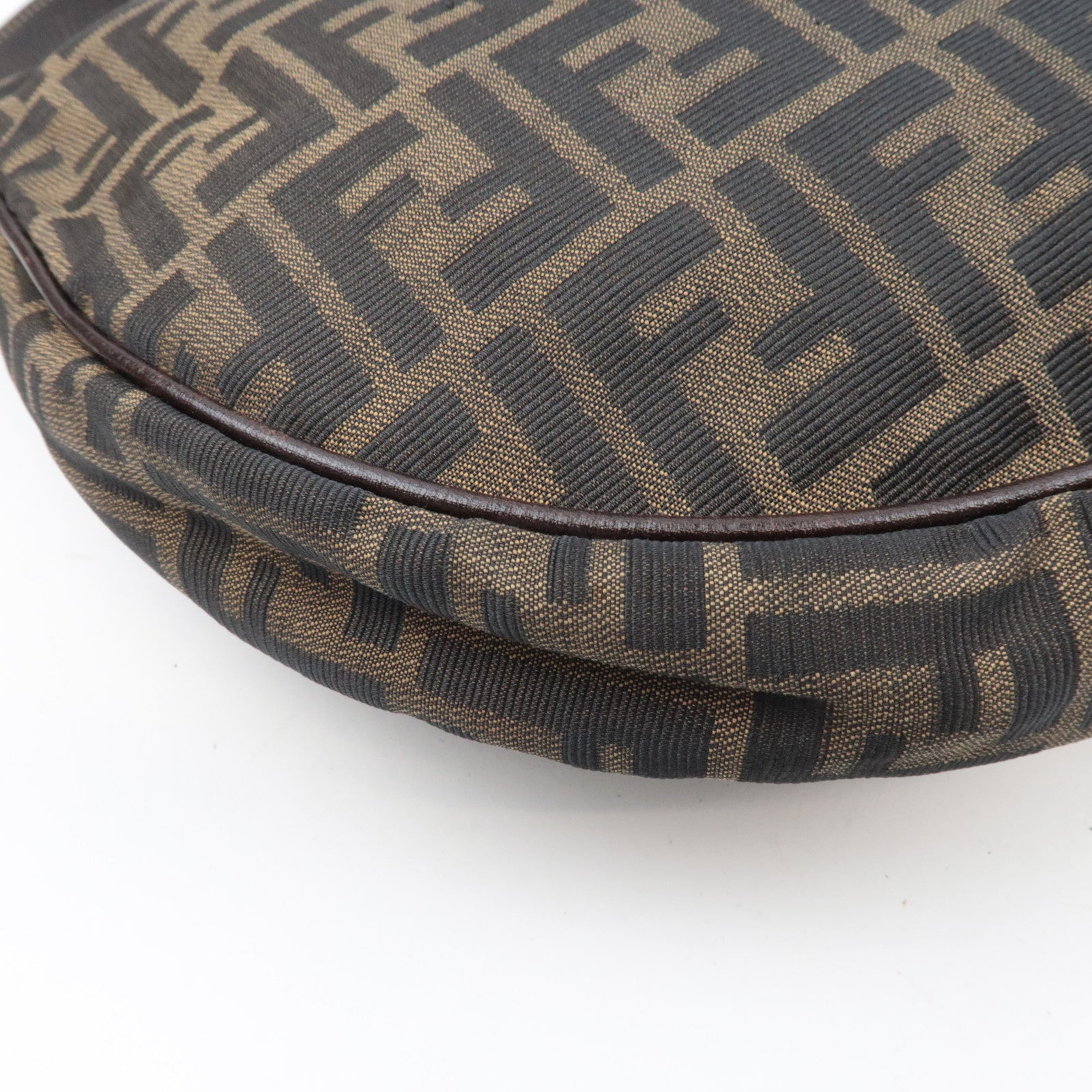 FENDI Zucca Canvas Leather Shoulder Bag Khaki Brown Black