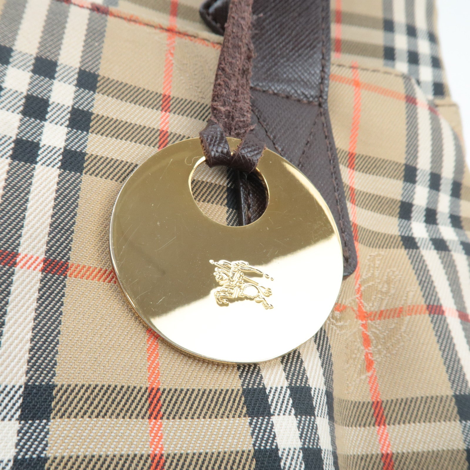 BURBERRY Nova Plaid Canvas Leather Tote Bag Beige Brown