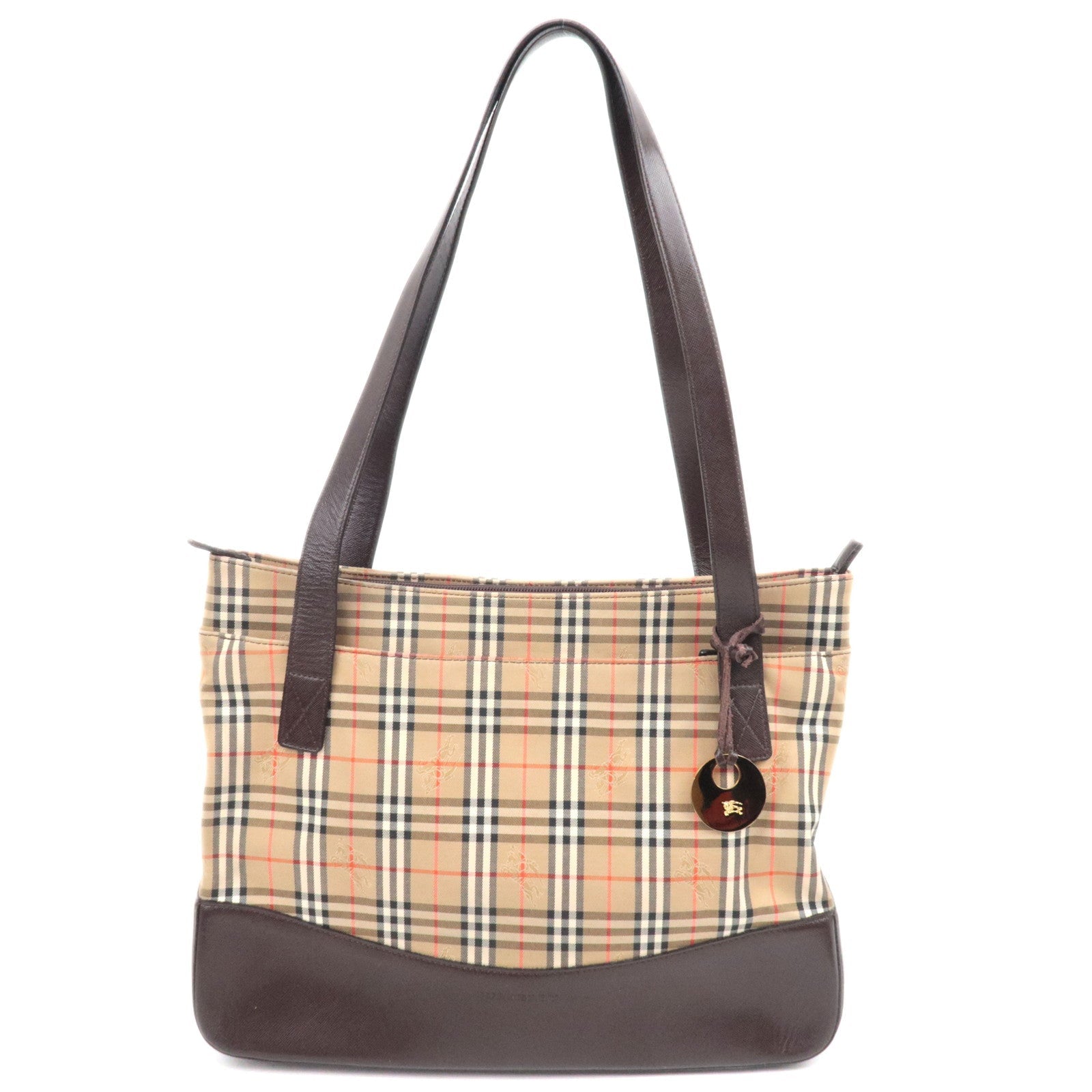 BURBERRY Nova Plaid Canvas Leather Tote Bag Beige Brown   84438