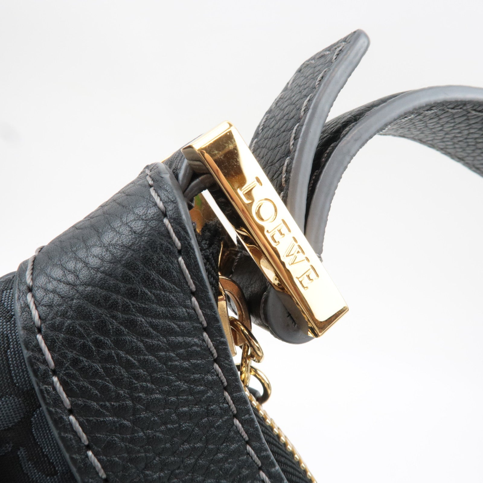 LOEWE New Road Line Canvas Leather Shoulder Bag Black *Dust bag