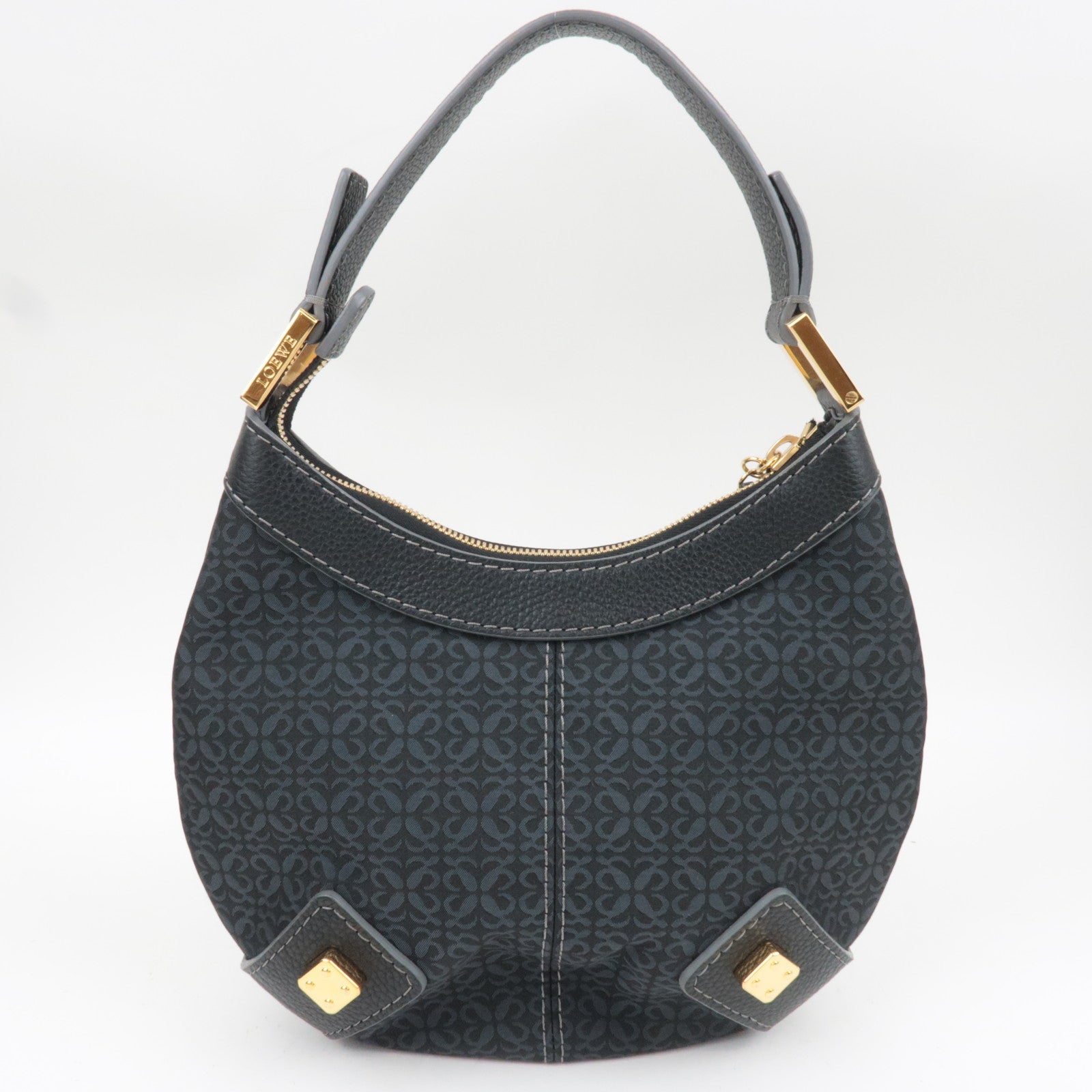 LOEWE New Road Line Canvas Leather Shoulder Bag Black *Dust bag