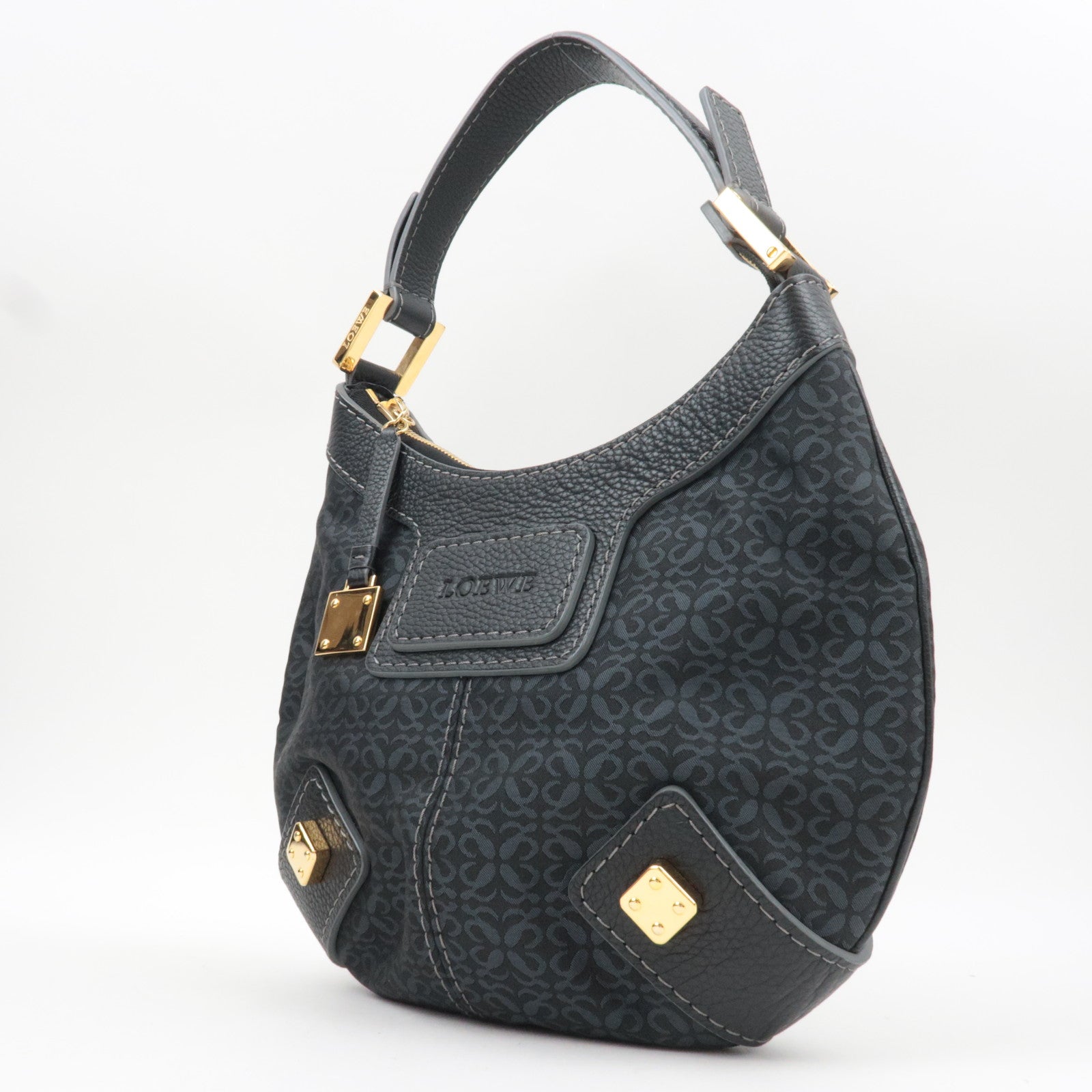 LOEWE New Road Line Canvas Leather Shoulder Bag Black *Dust bag