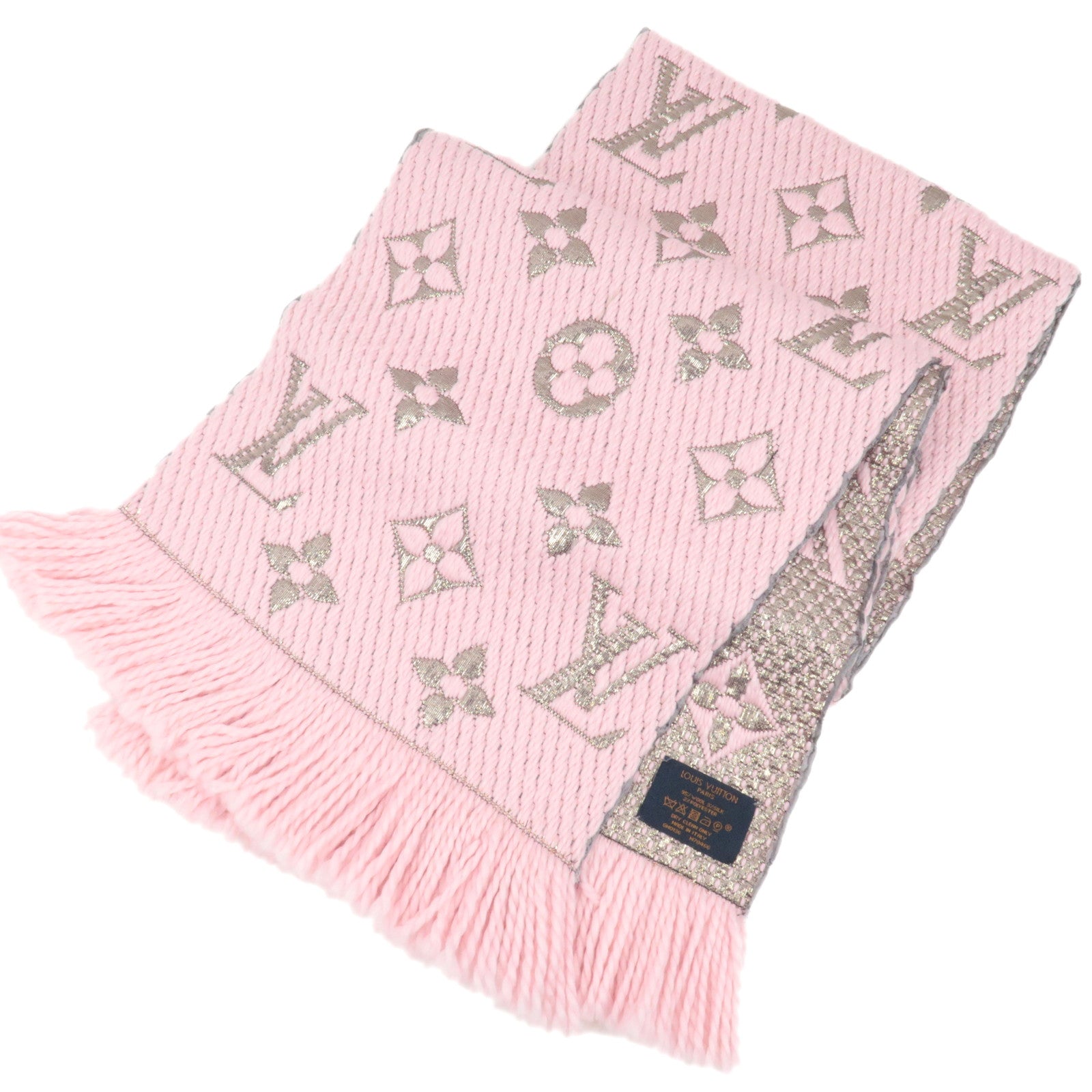Louis Vuitton Echarpe Logomania Shine Scarf 95% Wool 3% Silk 2% Polyester Rose Ballerine M70466 GM013684446