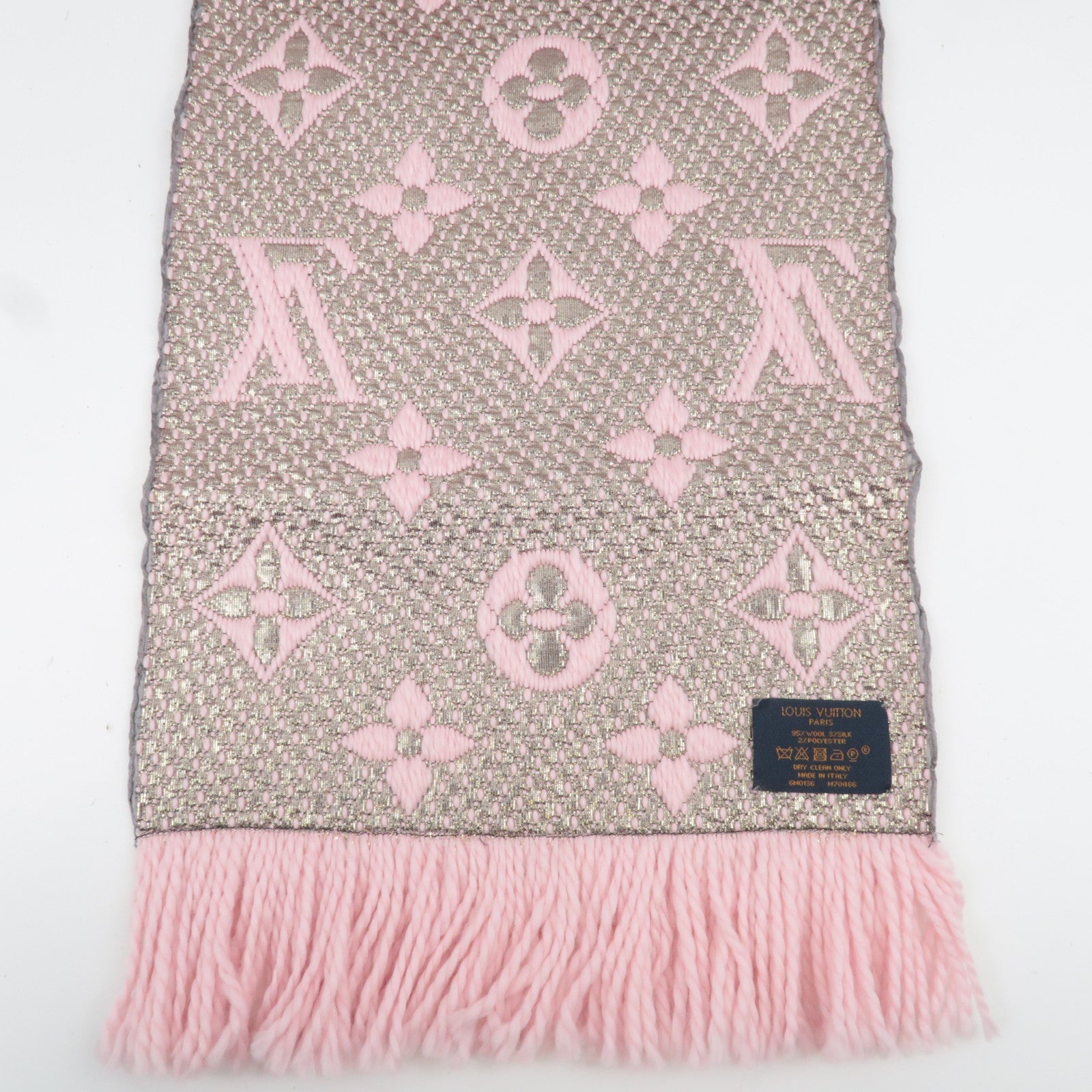Louis Vuitton Echarpe Logomania Shine Scarf 95% Wool 3% Silk 2% Polyester Rose Ballerine M70466 GM0136