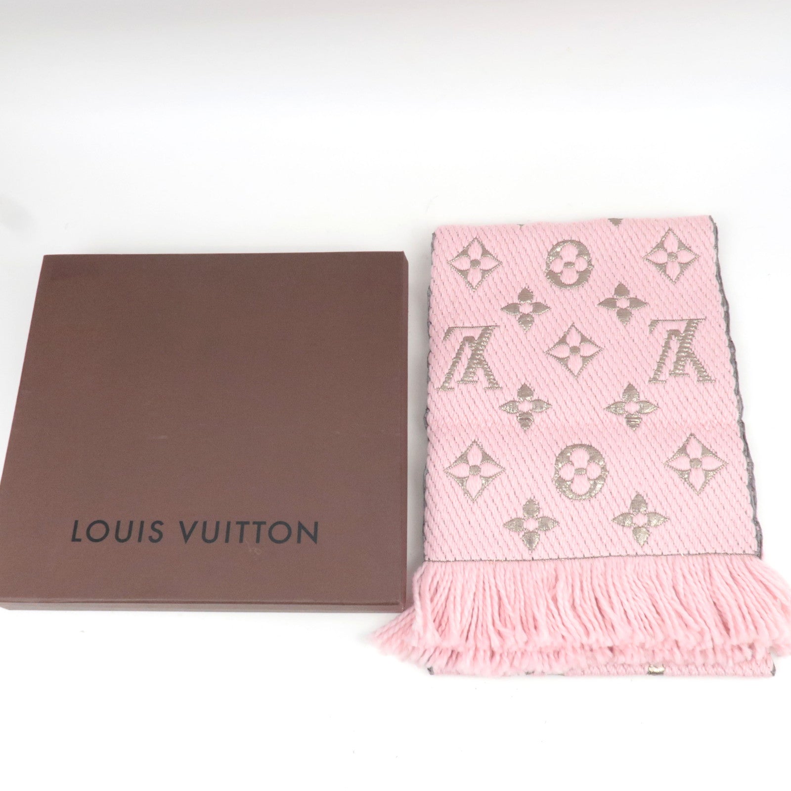 Louis Vuitton Echarpe Logomania Shine Scarf 95% Wool 3% Silk 2% Polyester Rose Ballerine M70466 GM0136