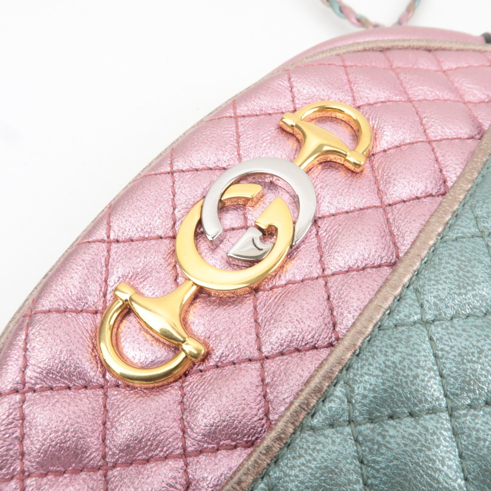 GUCCI Zumi Shoulder Bag Leather Metallic Pink Blue 541052 *Dust bag