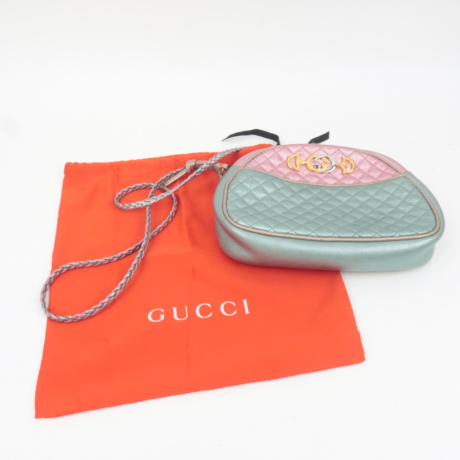 GUCCI Zumi Shoulder Bag Leather Metallic Pink Blue 541052 *Dust bag