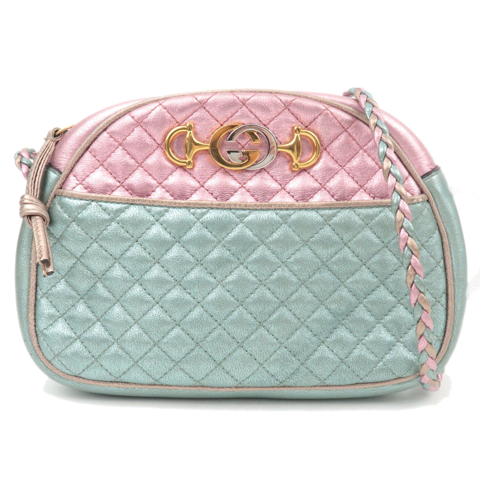 GUCCI Zumi Shoulder Bag Leather Metallic Pink Blue 541052 *Dust bag84462