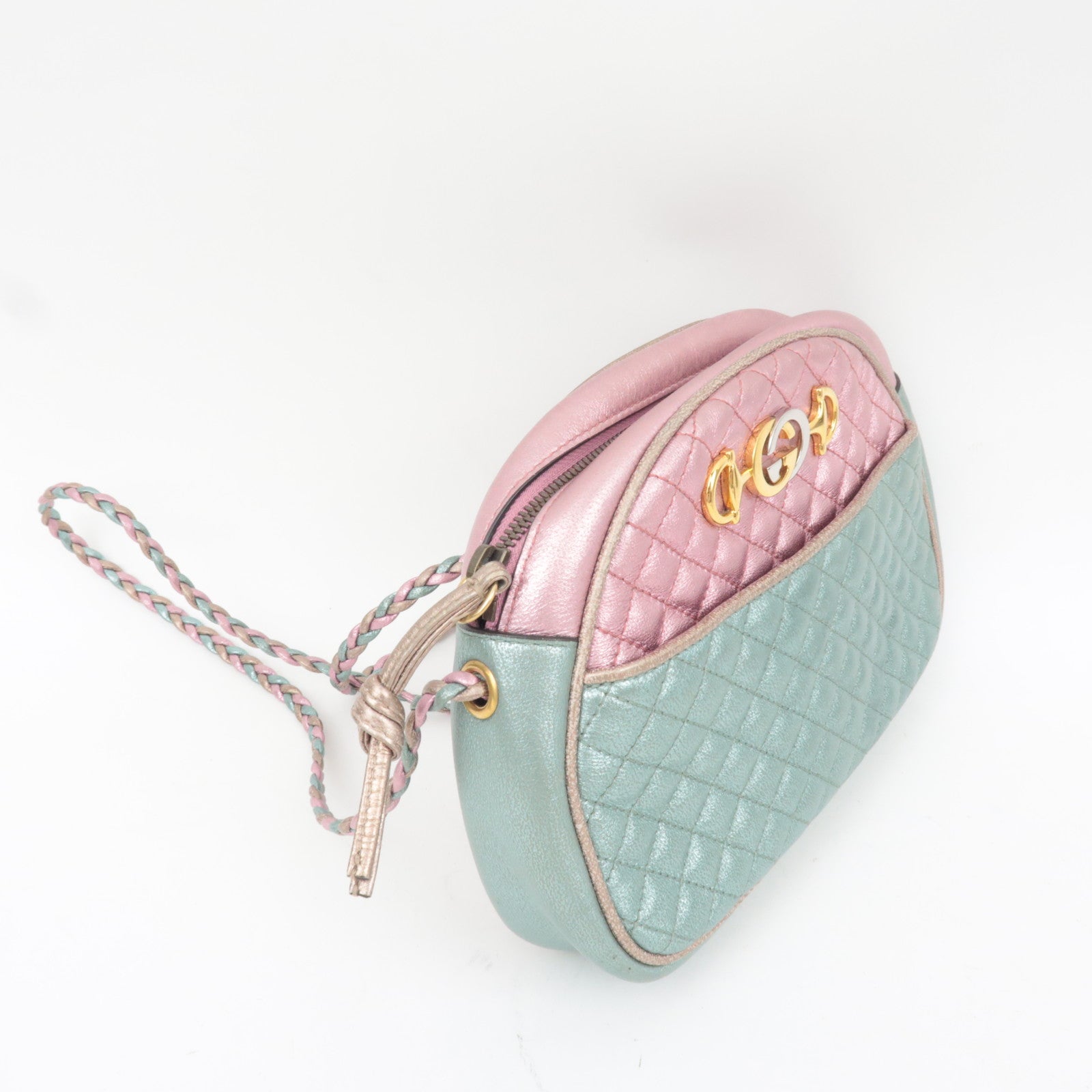 GUCCI Zumi Shoulder Bag Leather Metallic Pink Blue 541052 *Dust bag