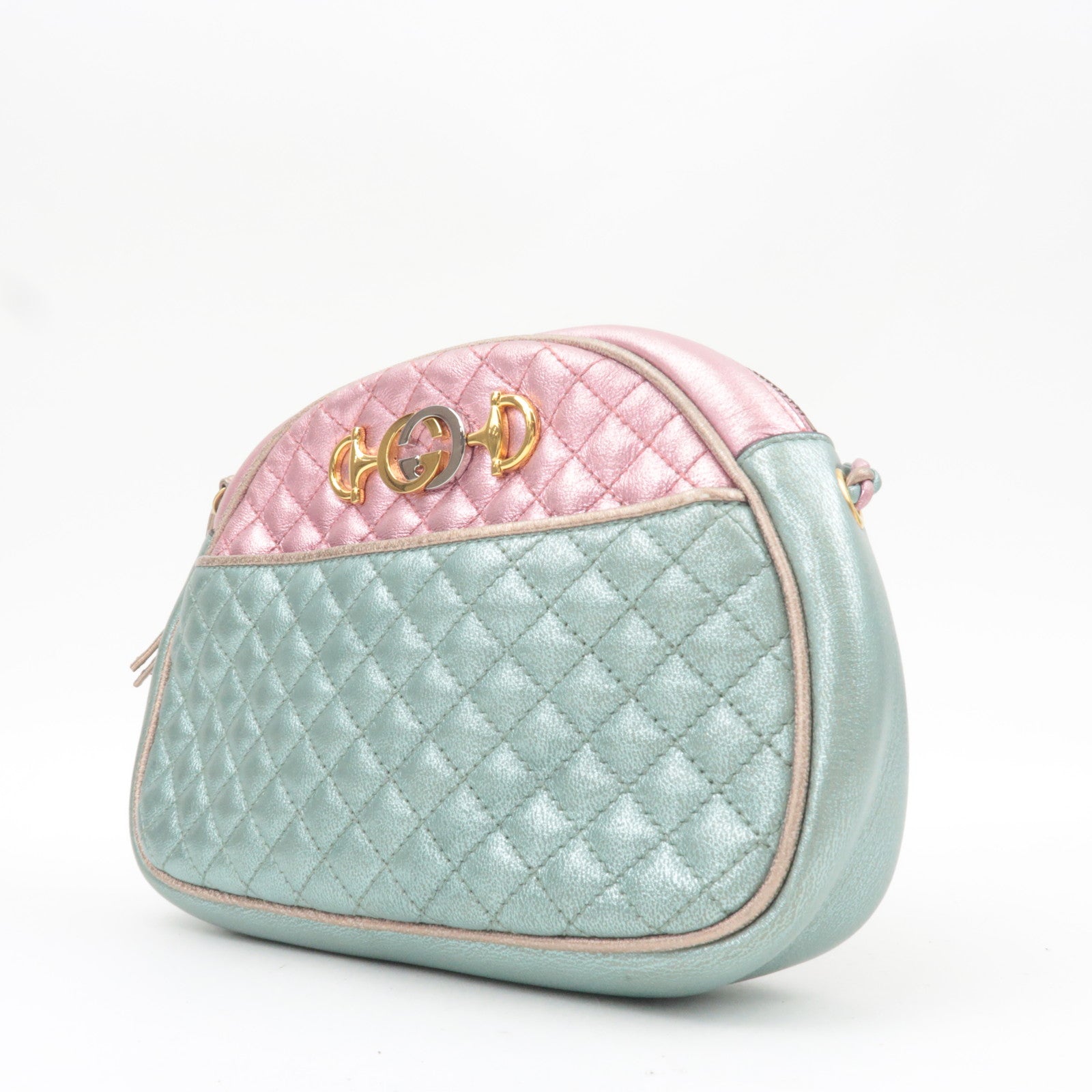 GUCCI Zumi Shoulder Bag Leather Metallic Pink Blue 541052 *Dust bag