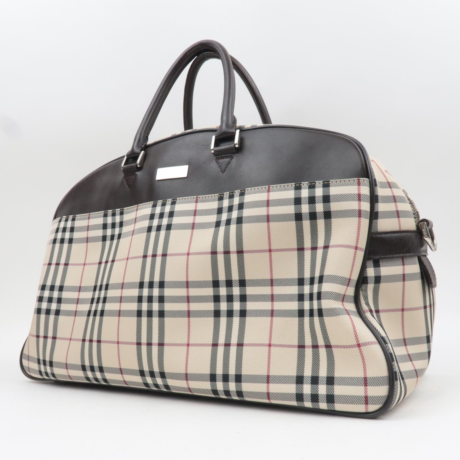 BURBERRY Nova Plaid 2-Way Canvas Leather Boston Bag Beige Brown *Strap