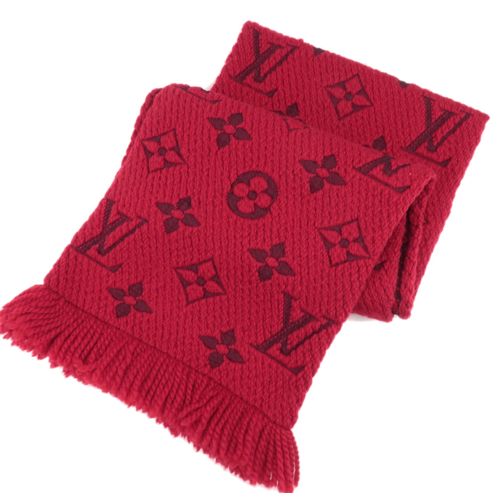 Louis Vuitton Monogram Echarpe Logomania Scarf 94% Wool 6% Silk Red M72432 CC122184476