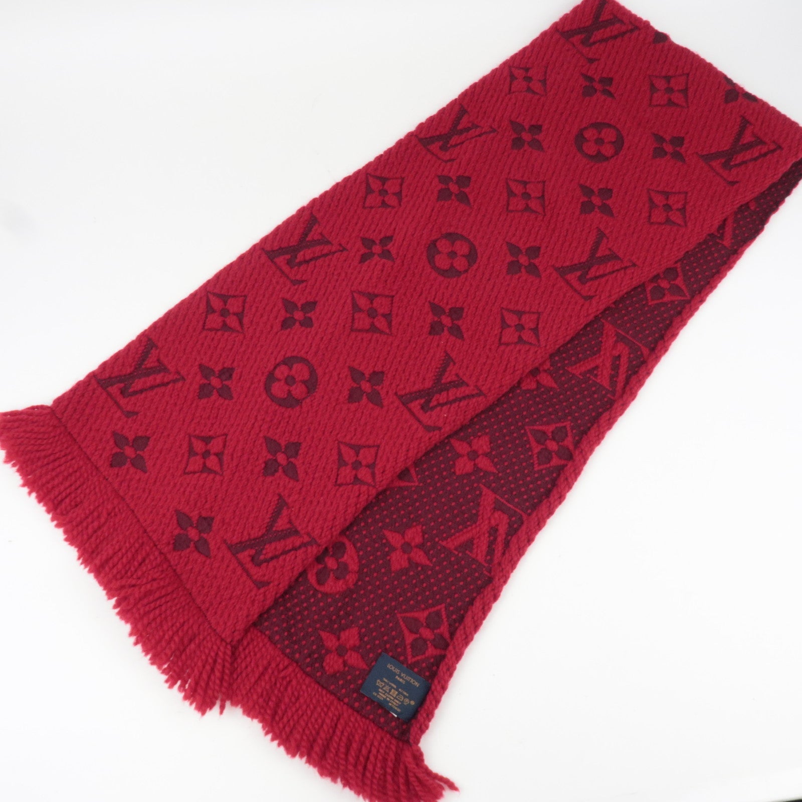 Louis Vuitton Monogram Echarpe Logomania Scarf 94% Wool 6% Silk Red M72432 CC1221
