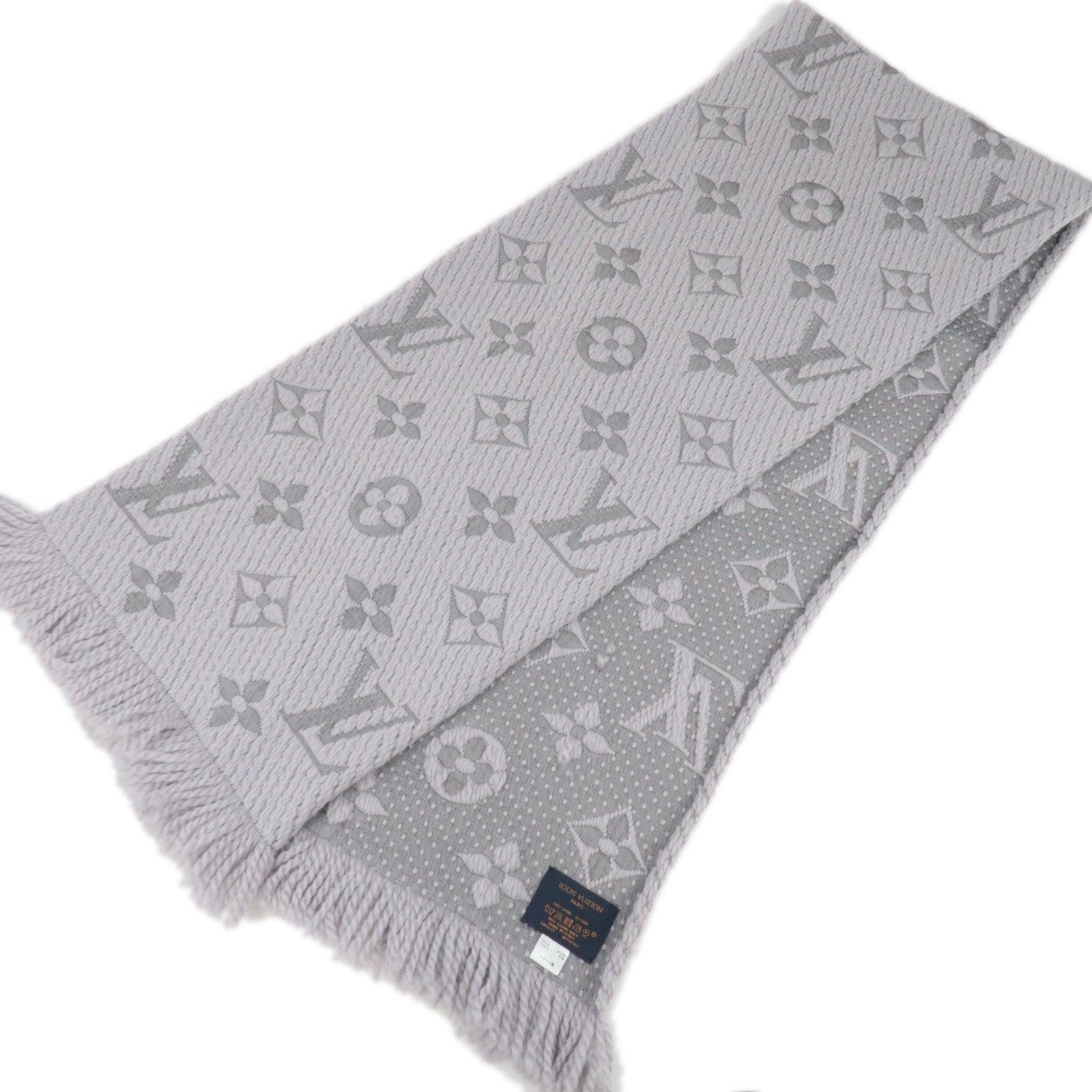 Louis Vuitton Monogram Echarpe Logomania Scarf 94% Wool 6% Silk Gray M74742 GM1221
