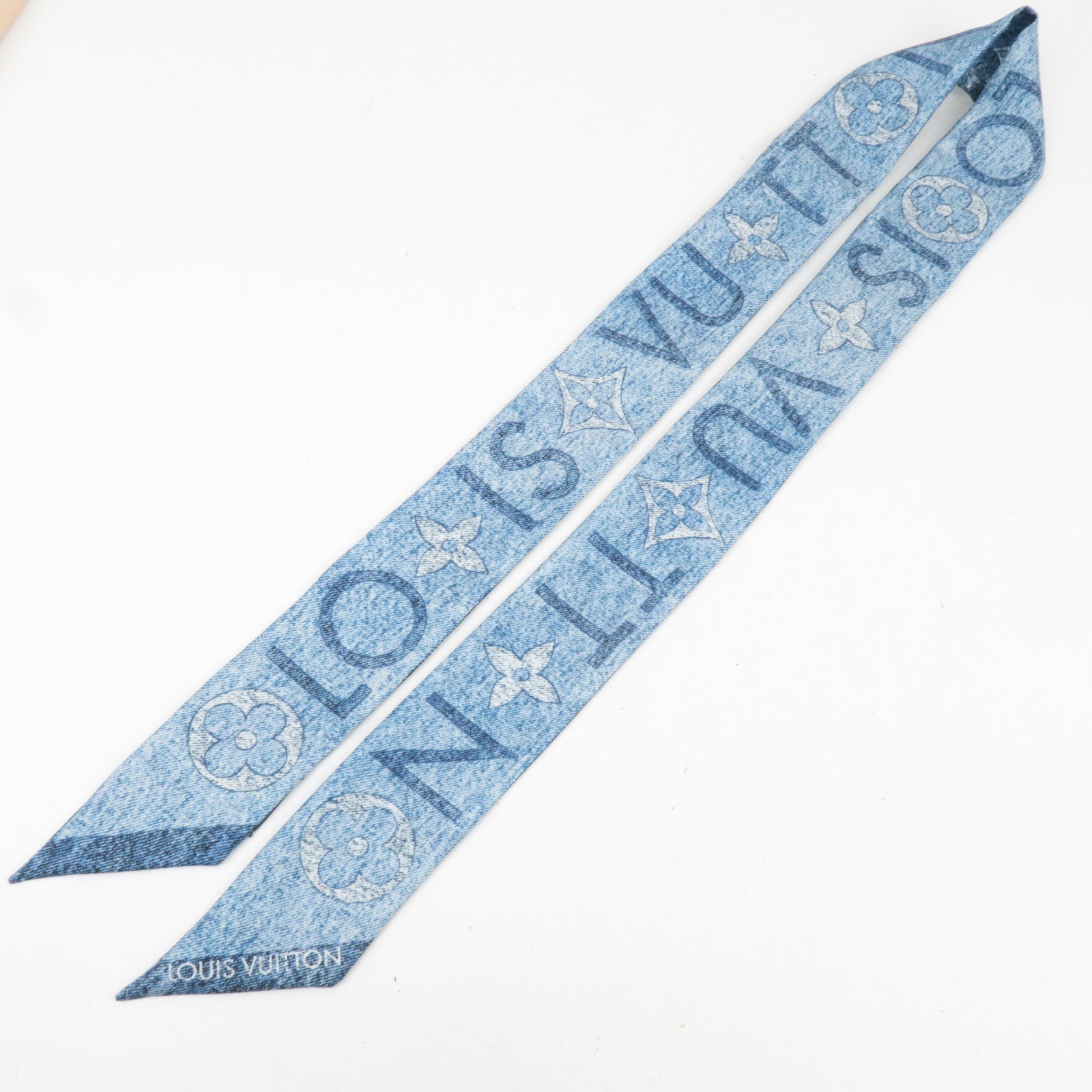 Louis Vuitton Bandeau BB Monogram Infinity Scarf 100% Silk Denim Blue M94989 OS0275 *Box
