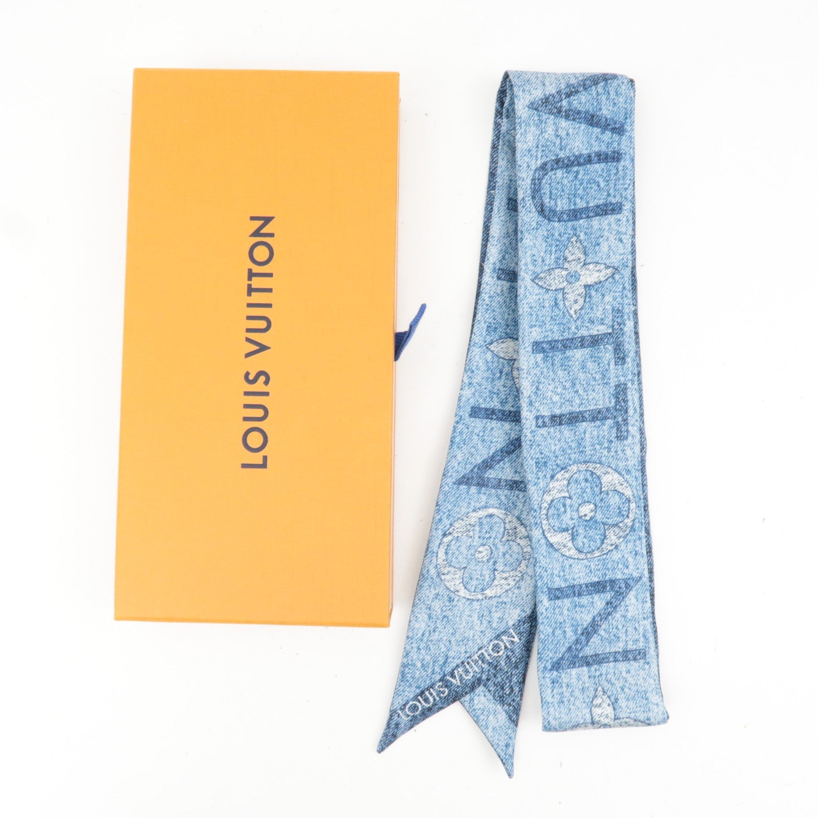 Louis Vuitton Bandeau BB Monogram Infinity Scarf 100% Silk Denim Blue M94989 OS0275 *Box