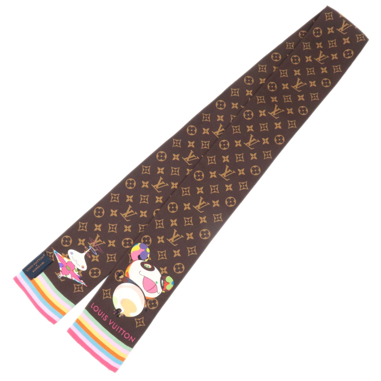 Louis Vuitton LV×TM Bandeau Superflat Scarf Monogram Panda 100% Silk Brown M96083 IS4264 *Box84484