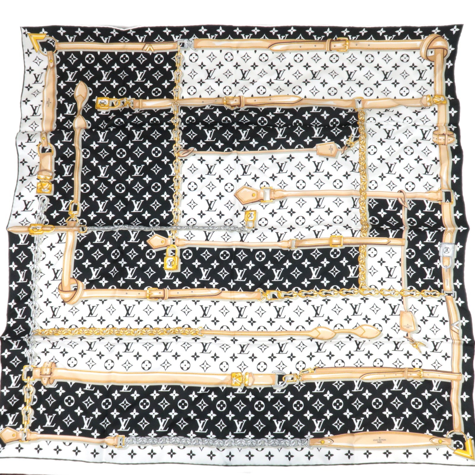 Louis Vuitton Carre Monogram Confidential 100% Silk Scarf Noir M78667 IS1215 *Box84485