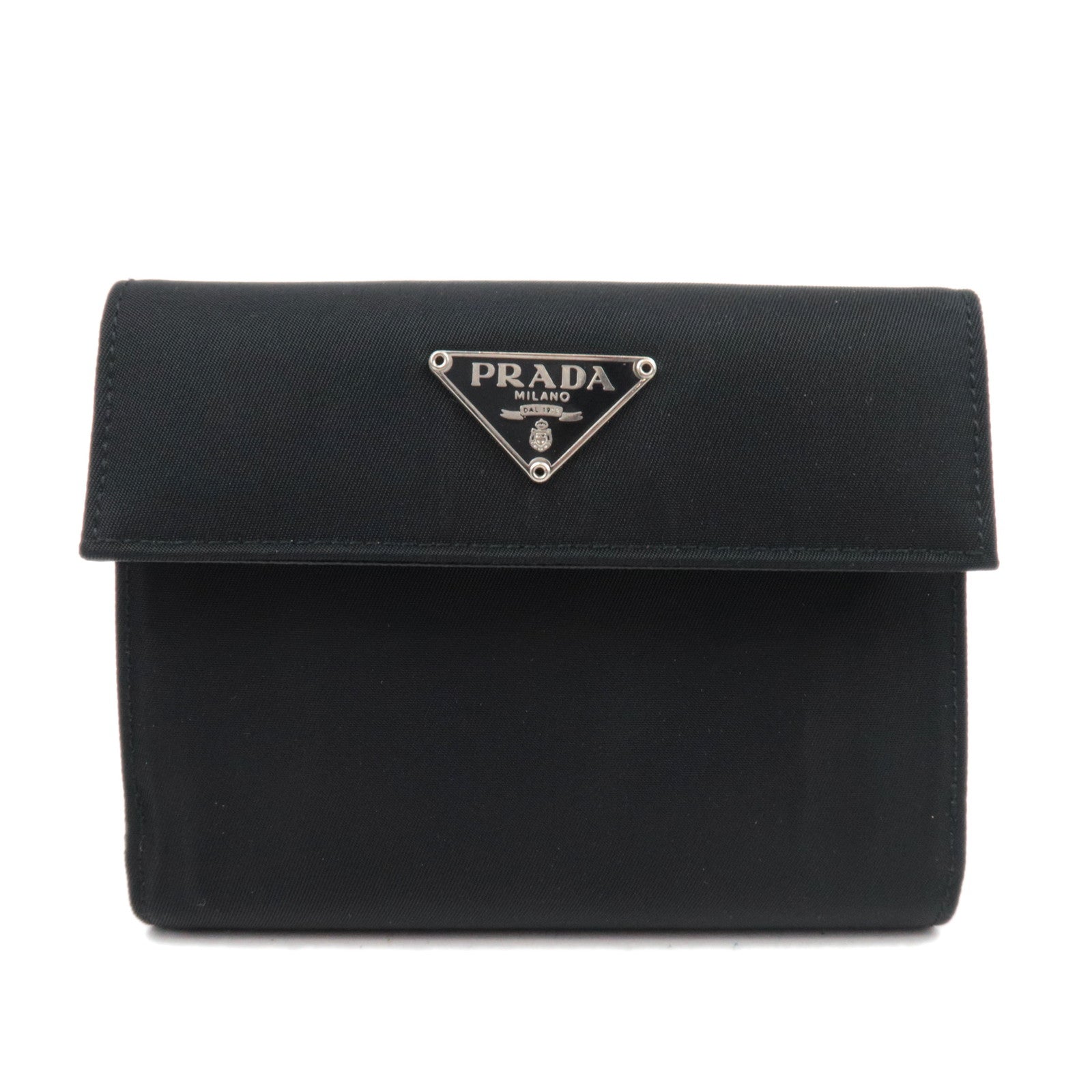 PRADA Nylon Leather Double-Hook Wallet Black *Box84490