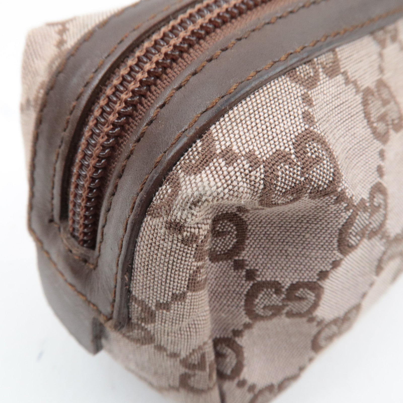 GUCCI GG Canvas Leather Cosmetic Pouch Pink Beige Brown 039.1118 *Box