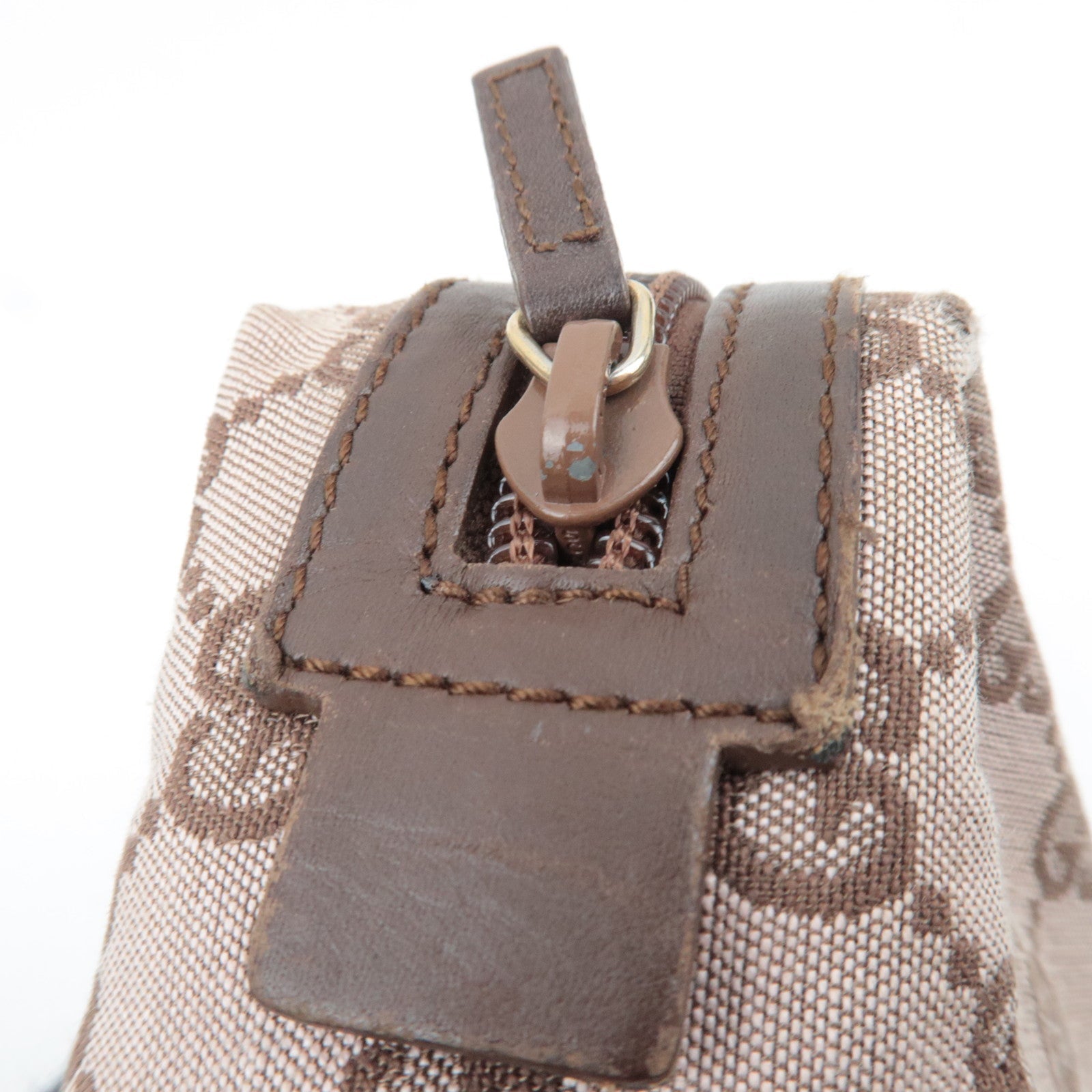 GUCCI GG Canvas Leather Cosmetic Pouch Pink Beige Brown 039.1118 *Box