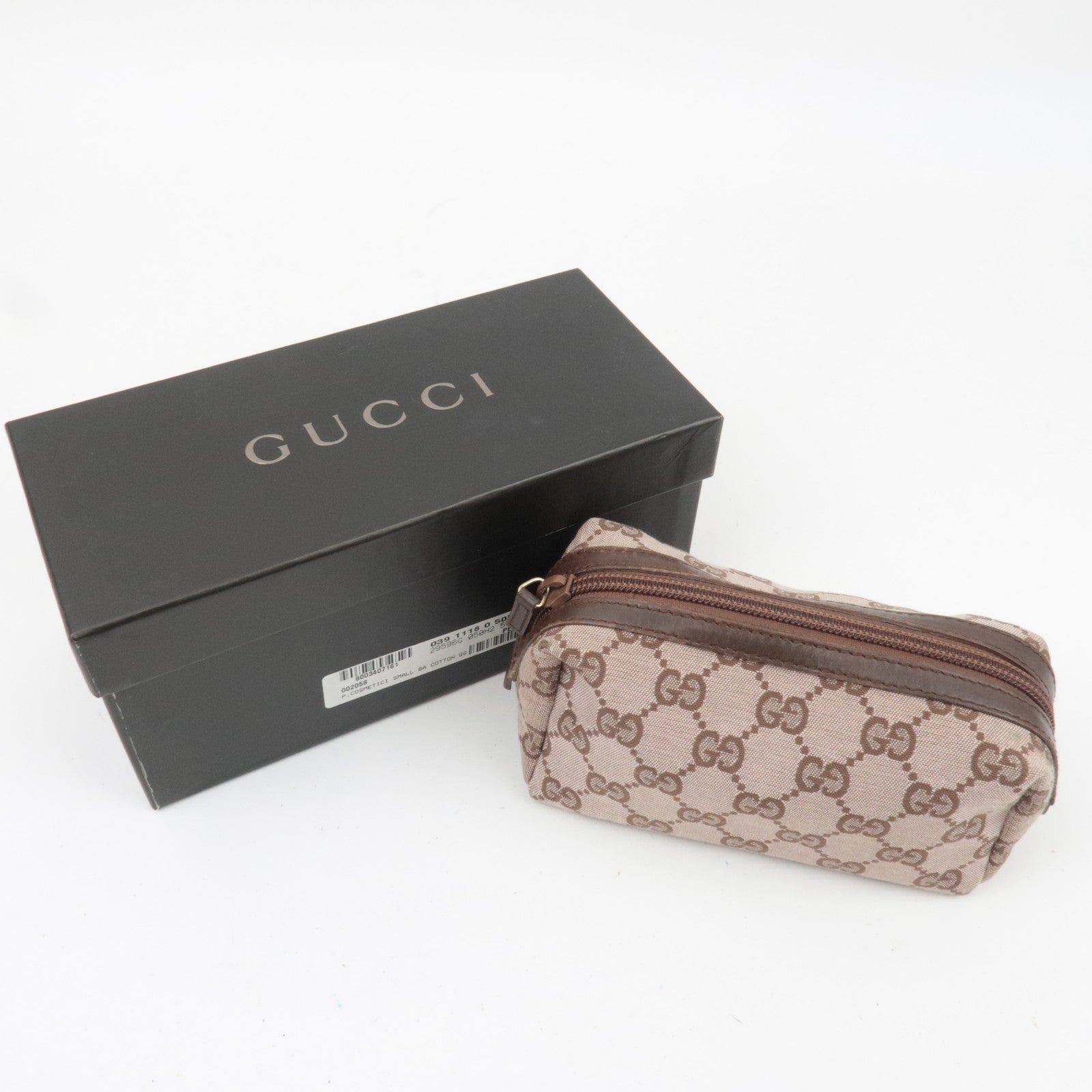 GUCCI GG Canvas Leather Cosmetic Pouch Pink Beige Brown 039.1118 *Box