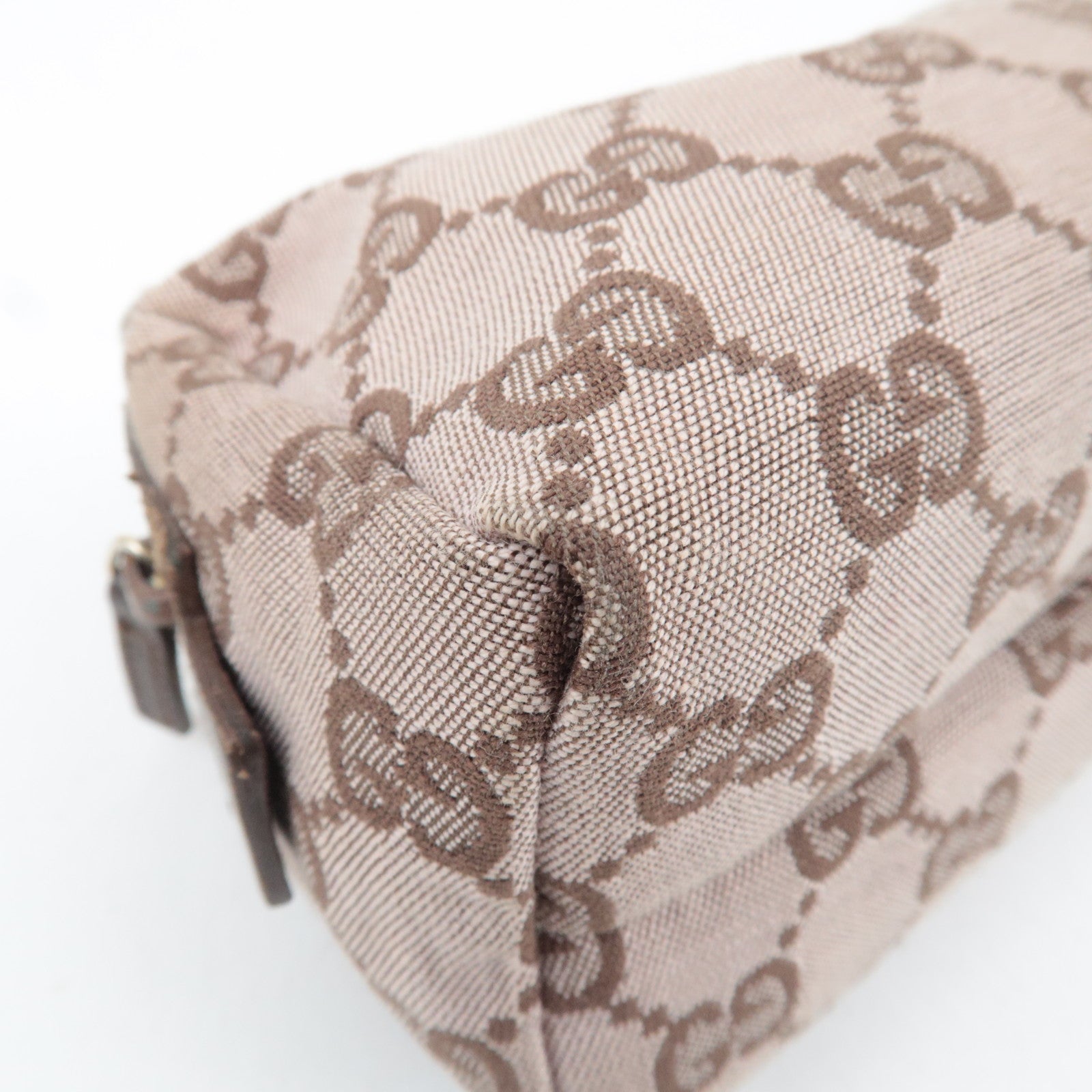 GUCCI GG Canvas Leather Cosmetic Pouch Pink Beige Brown 039.1118 *Box