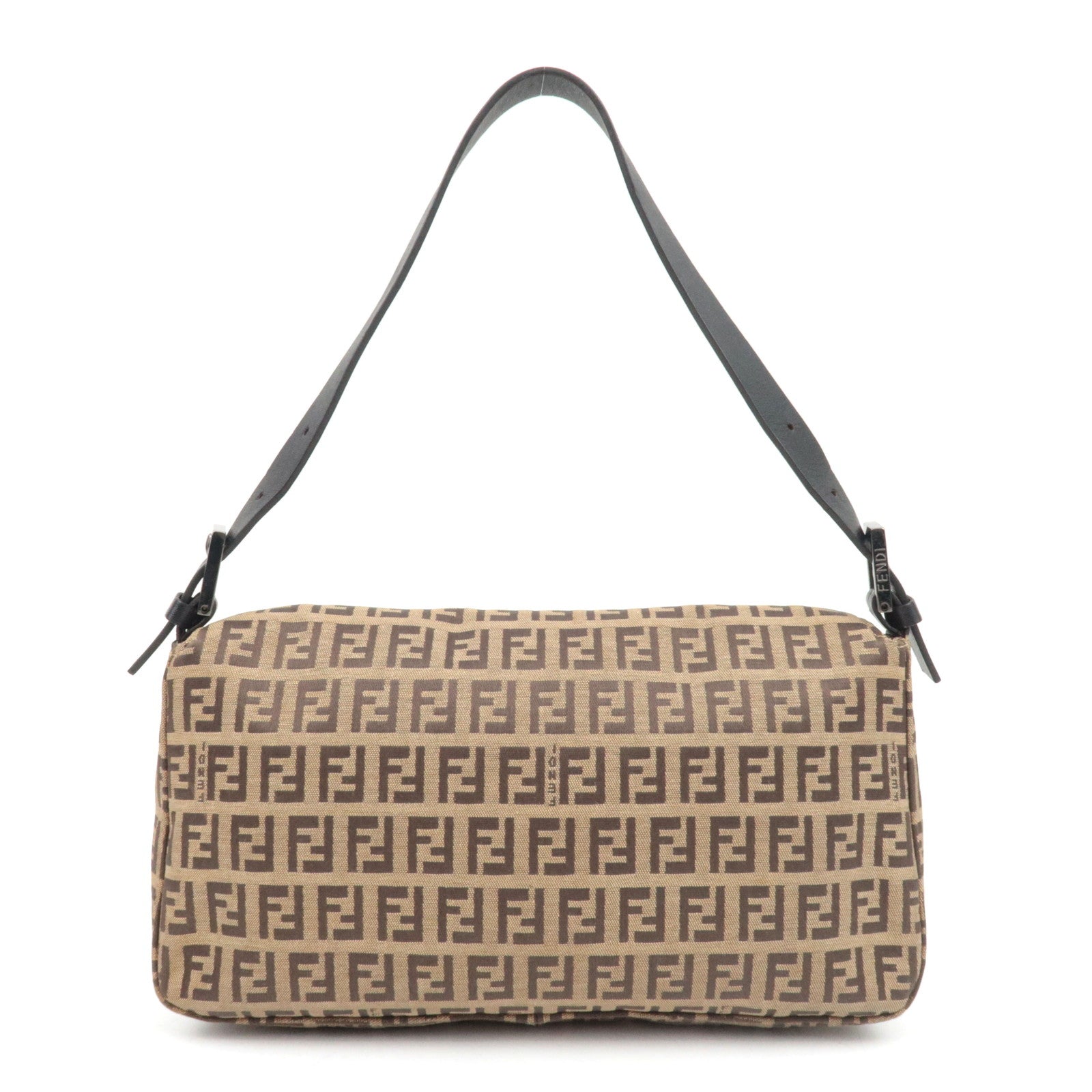 FENDI Zucchino Mamma Baguette Shoulder Bag Canvas Leather Beige Brown 8BR000