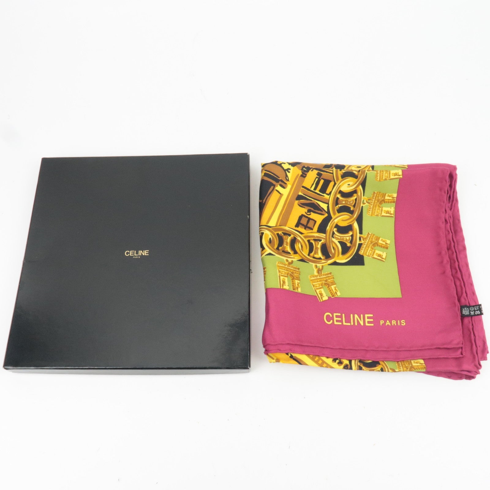 CELINE Large Scarf Eiffel Tower 100% Silk Multicolor *Box