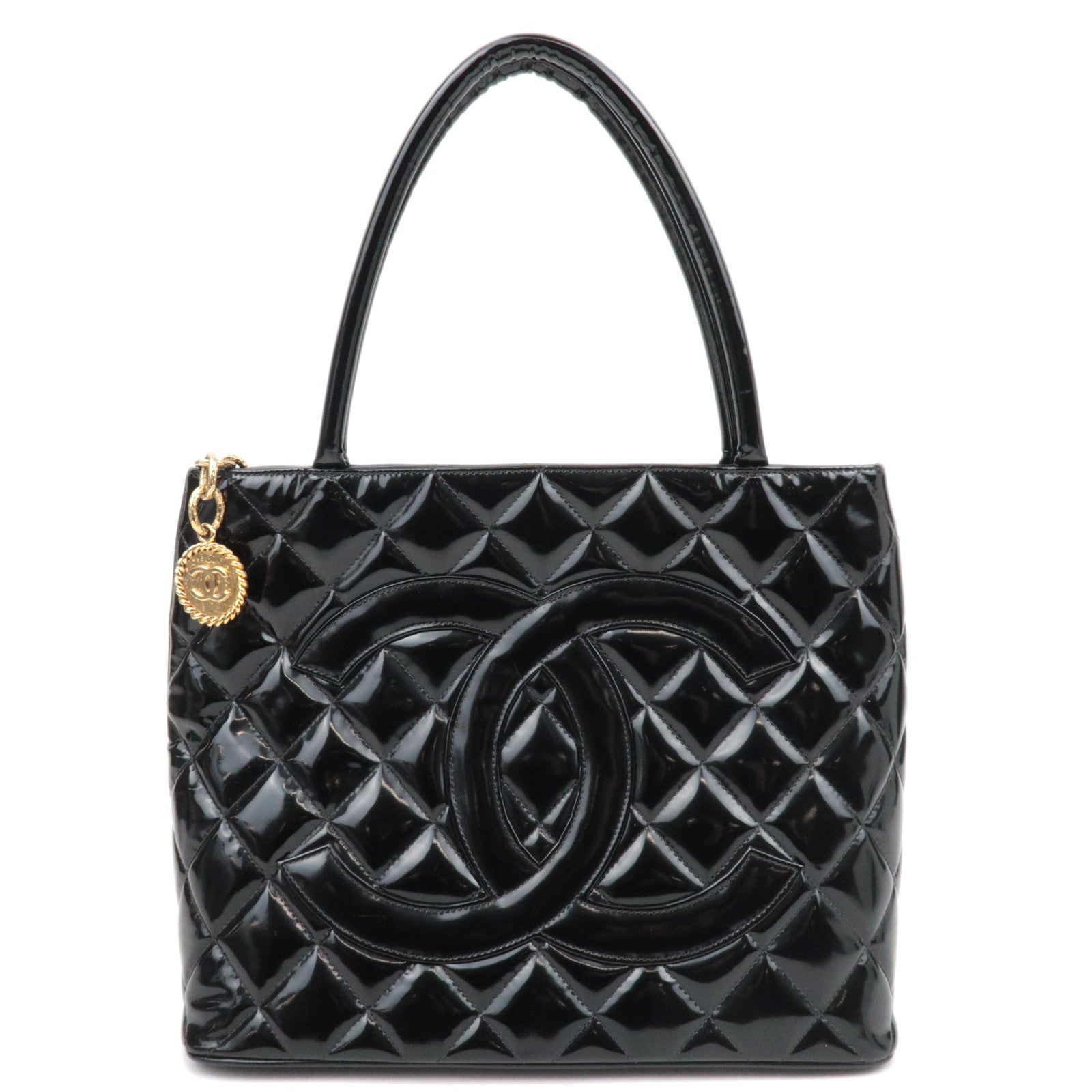 CHANEL Matelasse Patent Medallion Tote Bag Black A01804 7672867 *G card84551