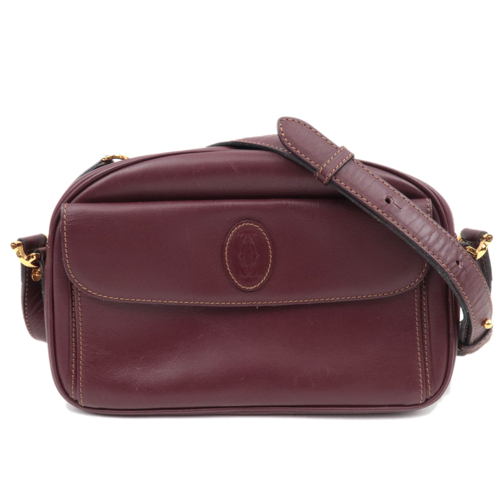 Cartier Must Line Leather Shoulder Bag Bordeaux *Dust bag84553