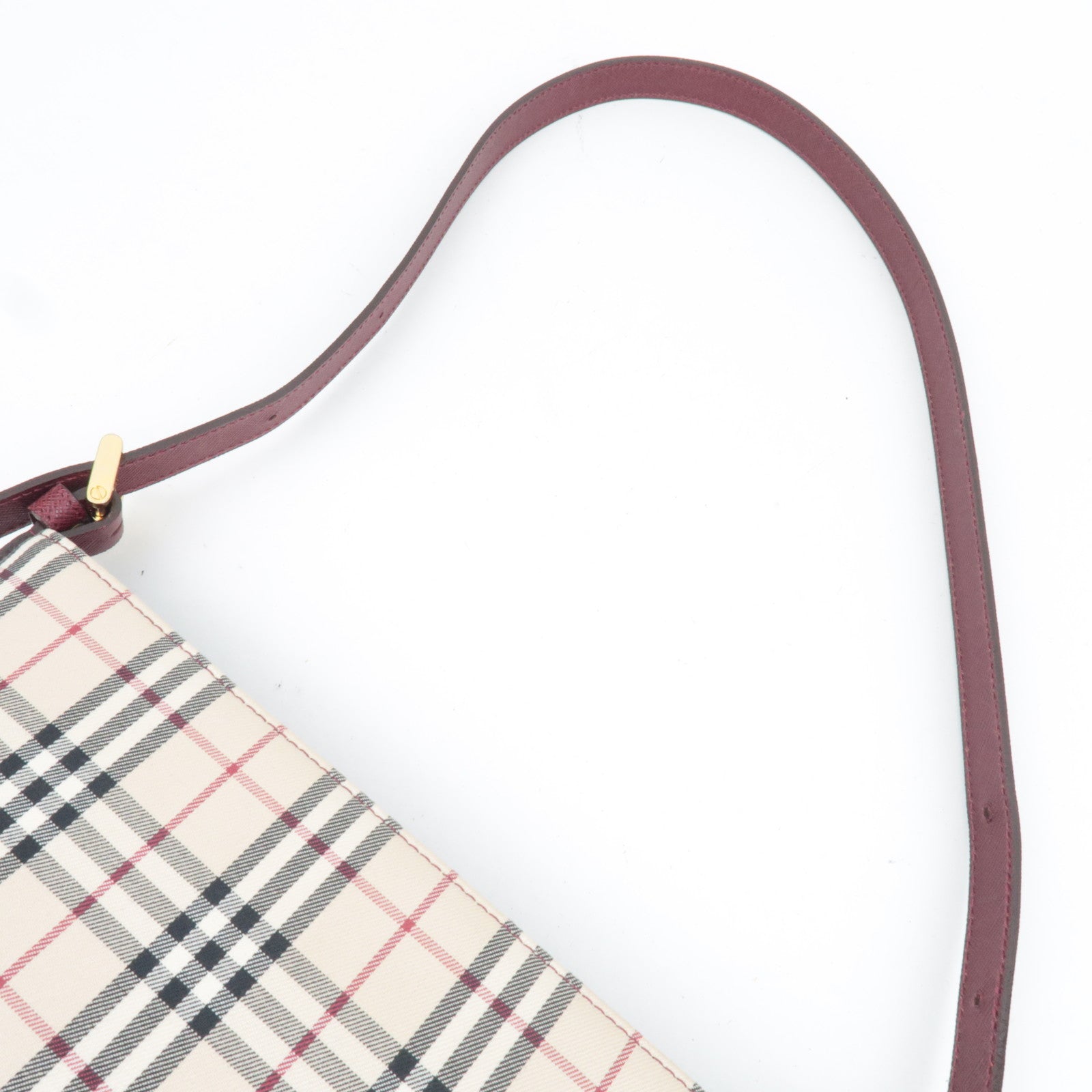 BURBERRY Nova Plaid Shoulder Bag Canvas Leather Beige Bordeaux