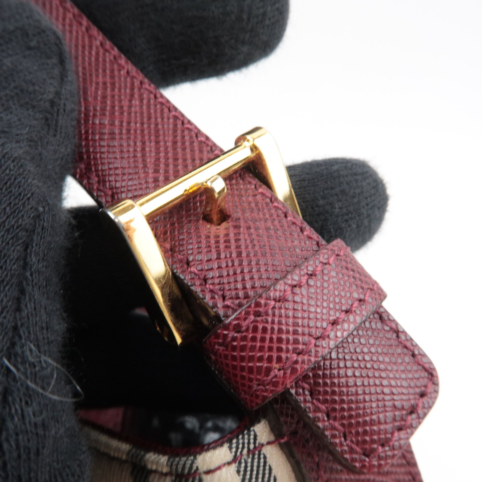 BURBERRY Nova Plaid Shoulder Bag Canvas Leather Beige Bordeaux