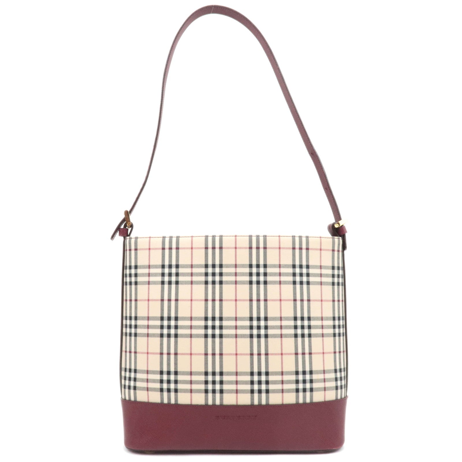 BURBERRY Nova Plaid Shoulder Bag Canvas Leather Beige Bordeaux 84559
