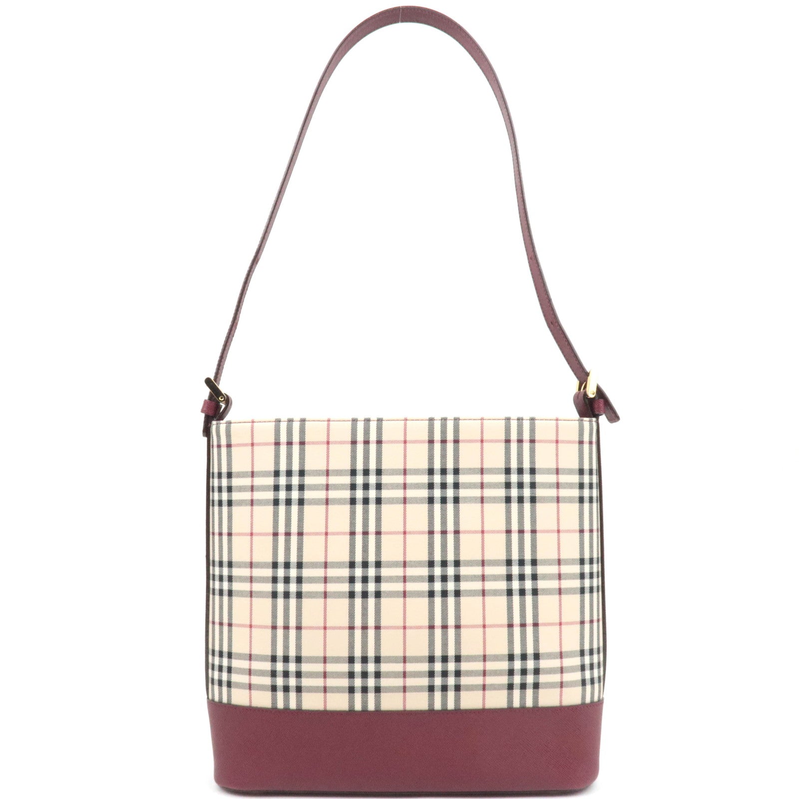 BURBERRY Nova Plaid Shoulder Bag Canvas Leather Beige Bordeaux