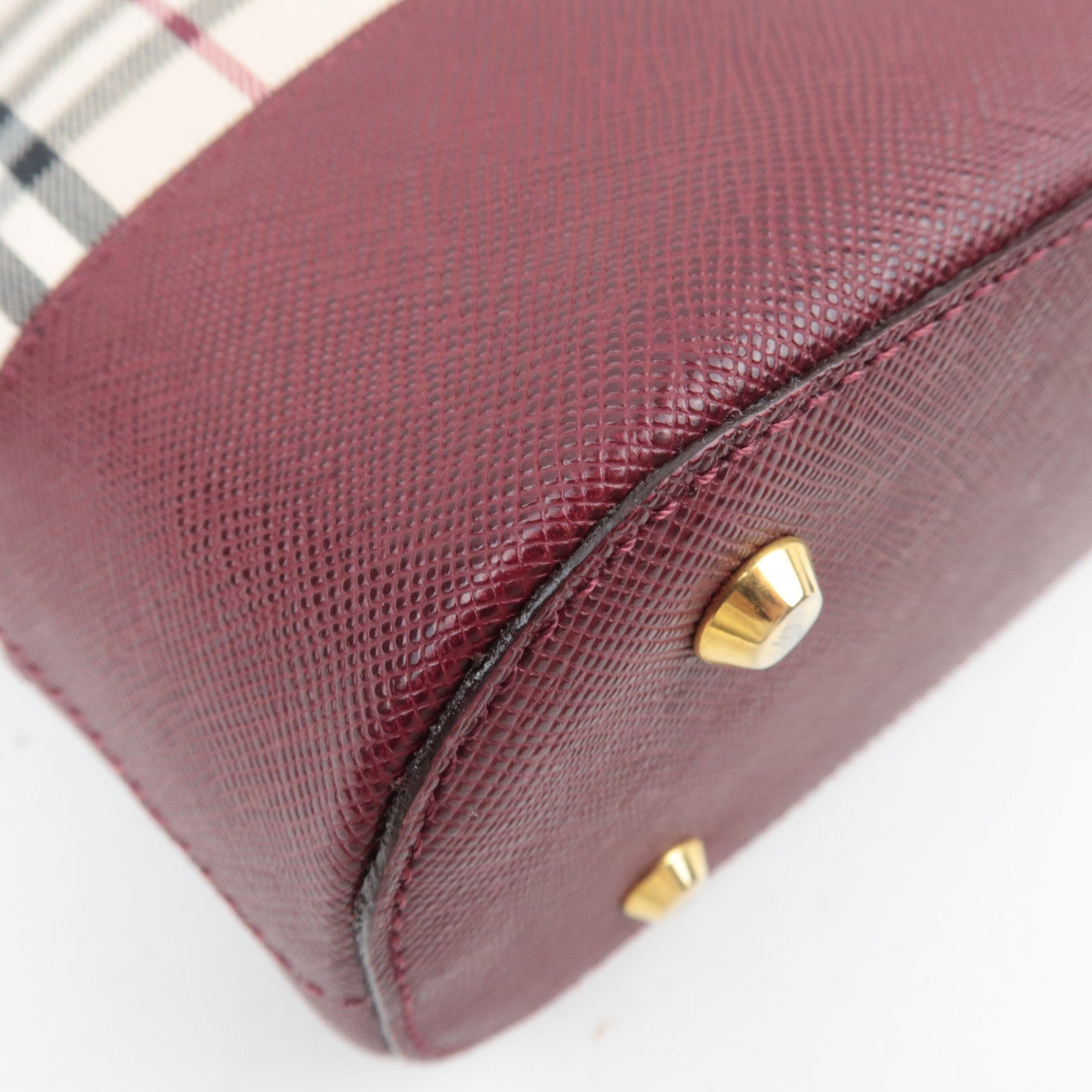 BURBERRY Nova Plaid Shoulder Bag Canvas Leather Beige Bordeaux